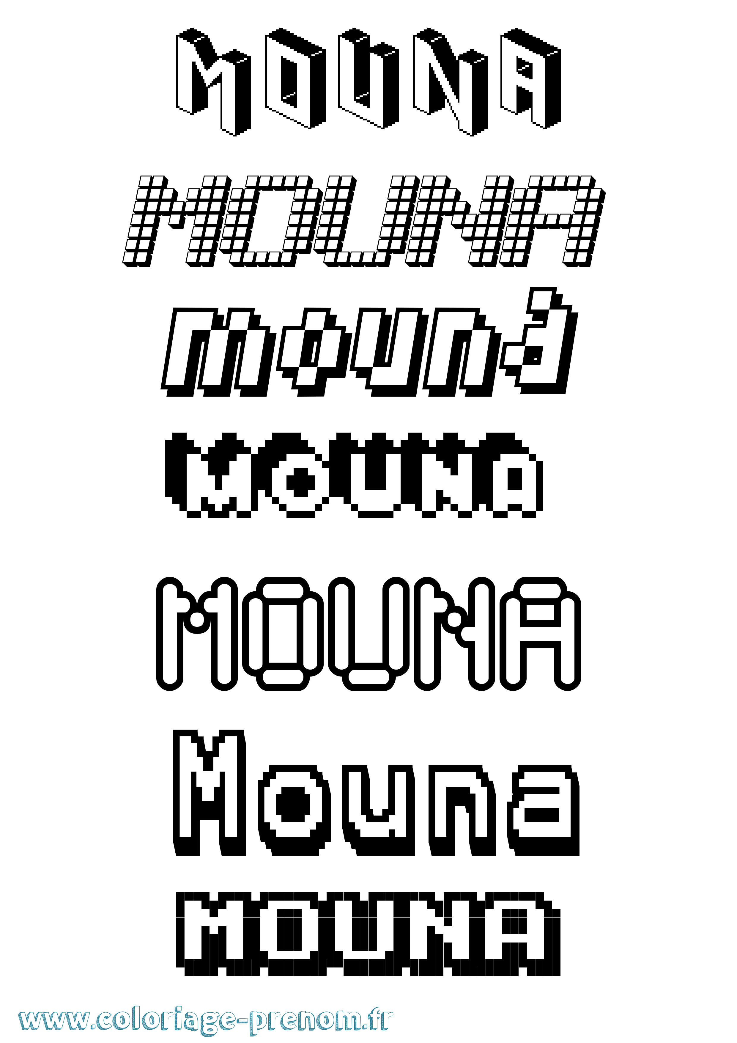 Coloriage prénom Mouna Pixel