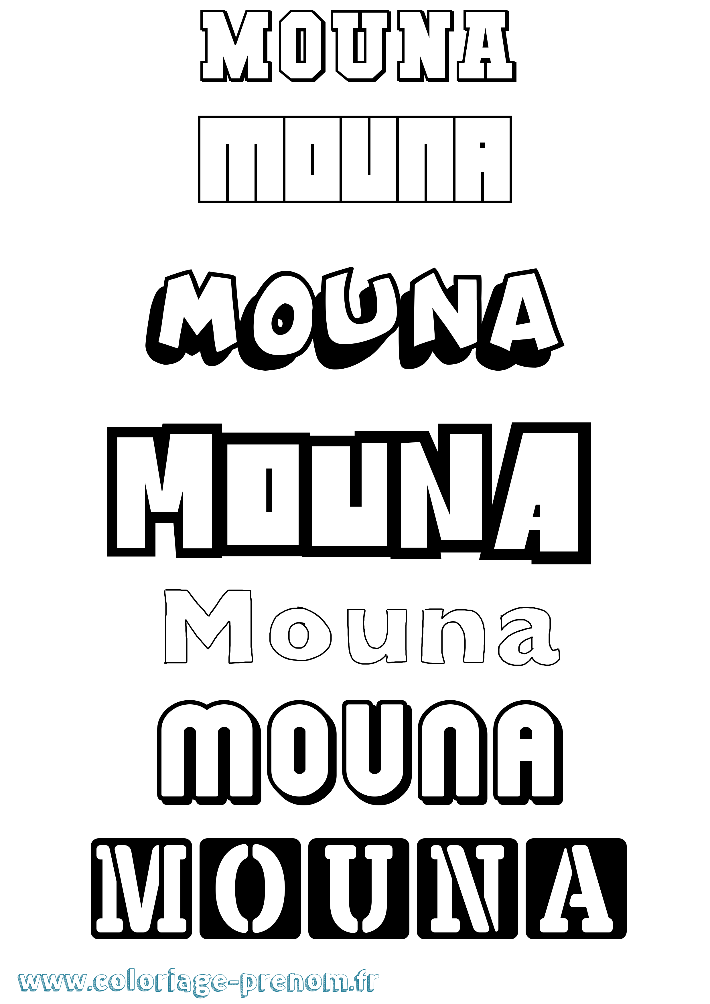 Coloriage prénom Mouna Simple