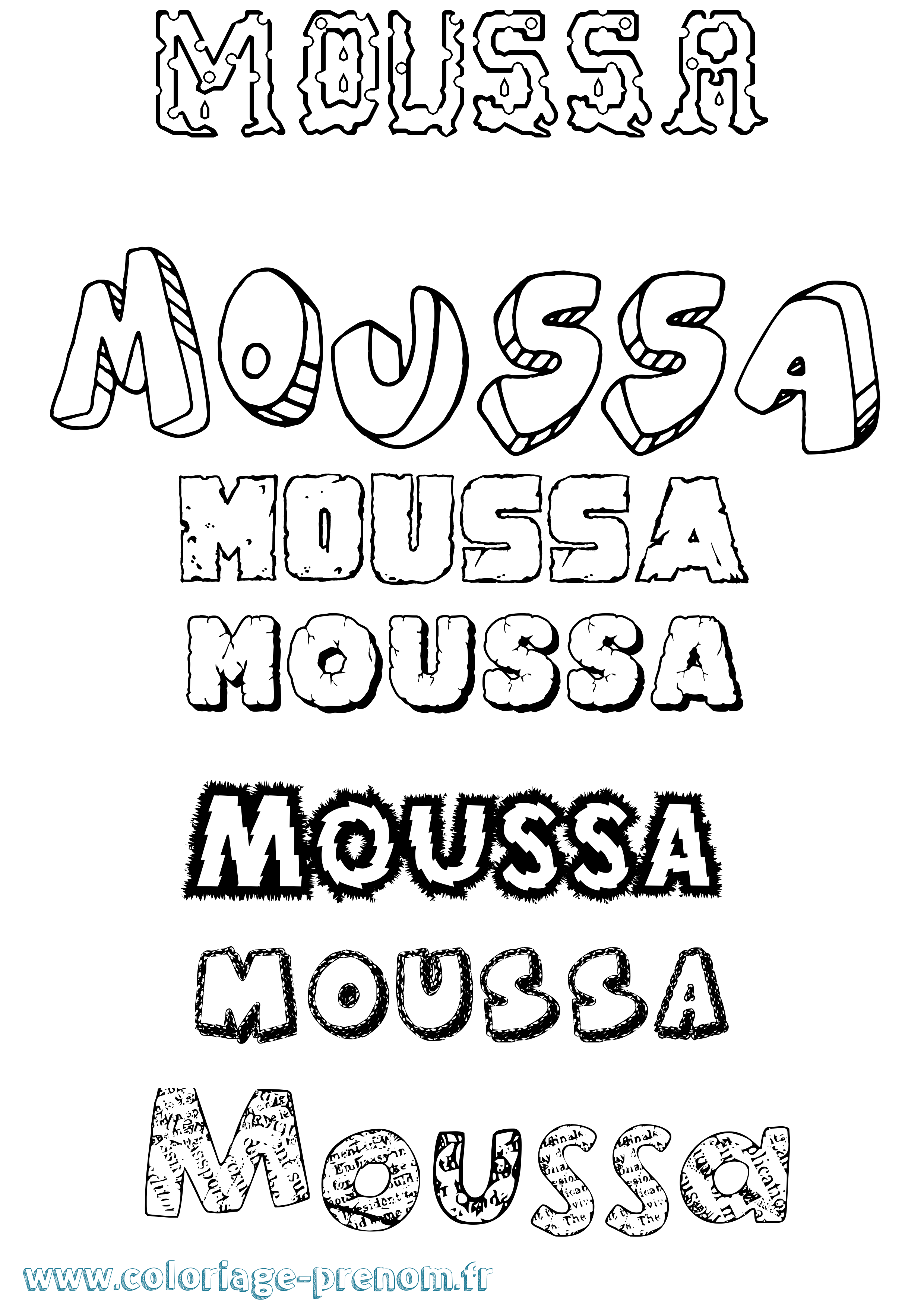 Coloriage prénom Moussa Destructuré