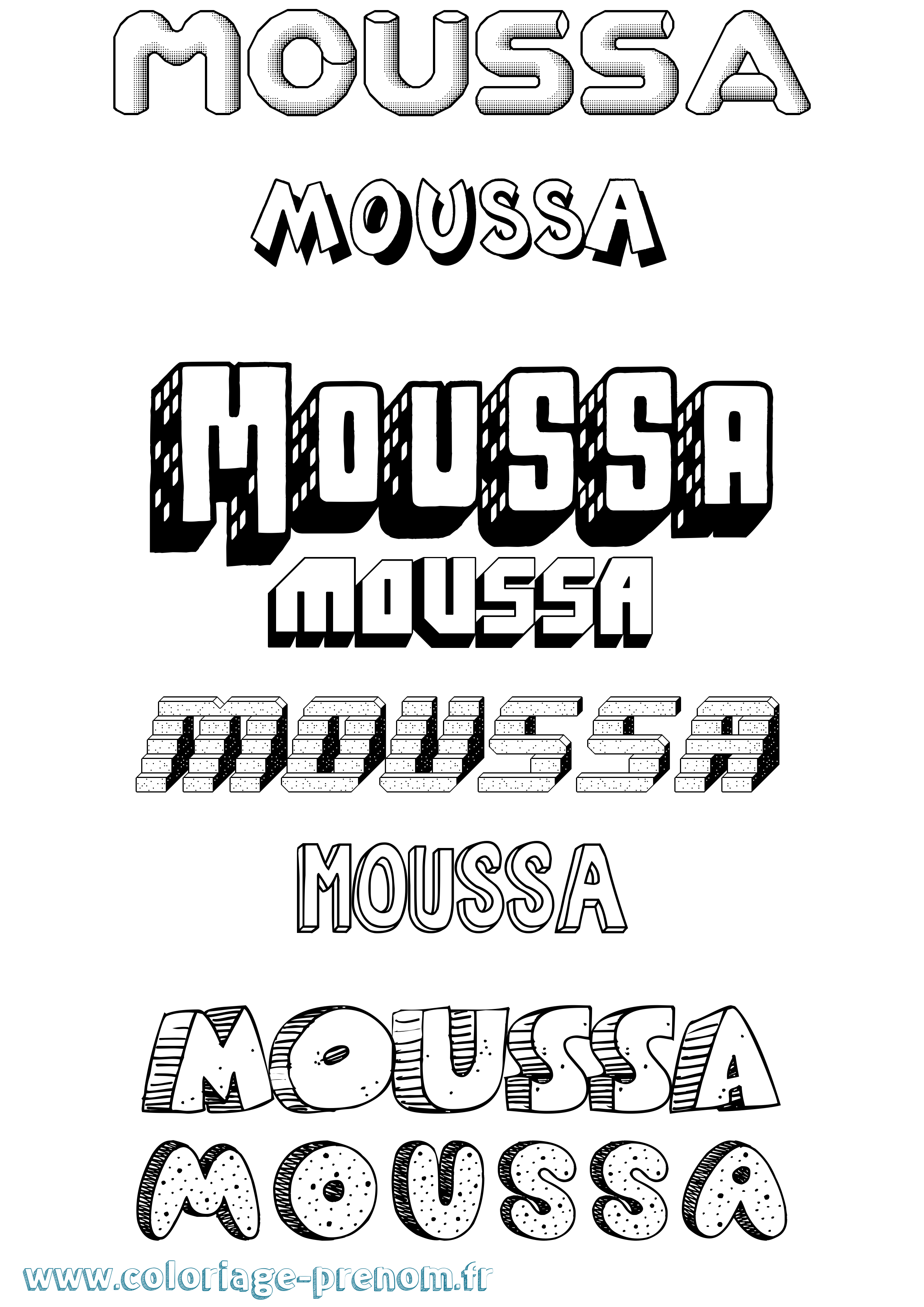 Coloriage prénom Moussa Effet 3D