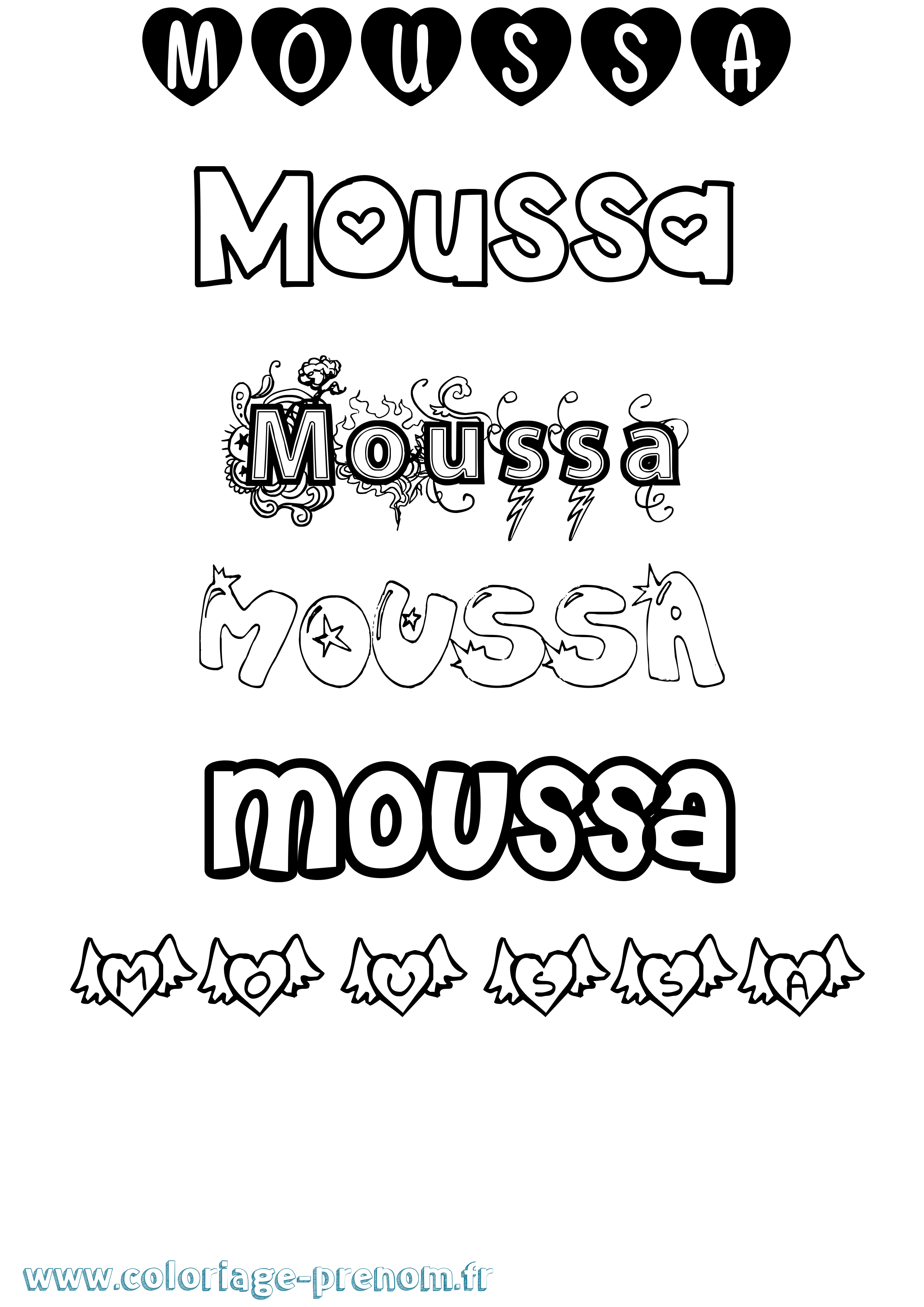 Coloriage prénom Moussa Girly