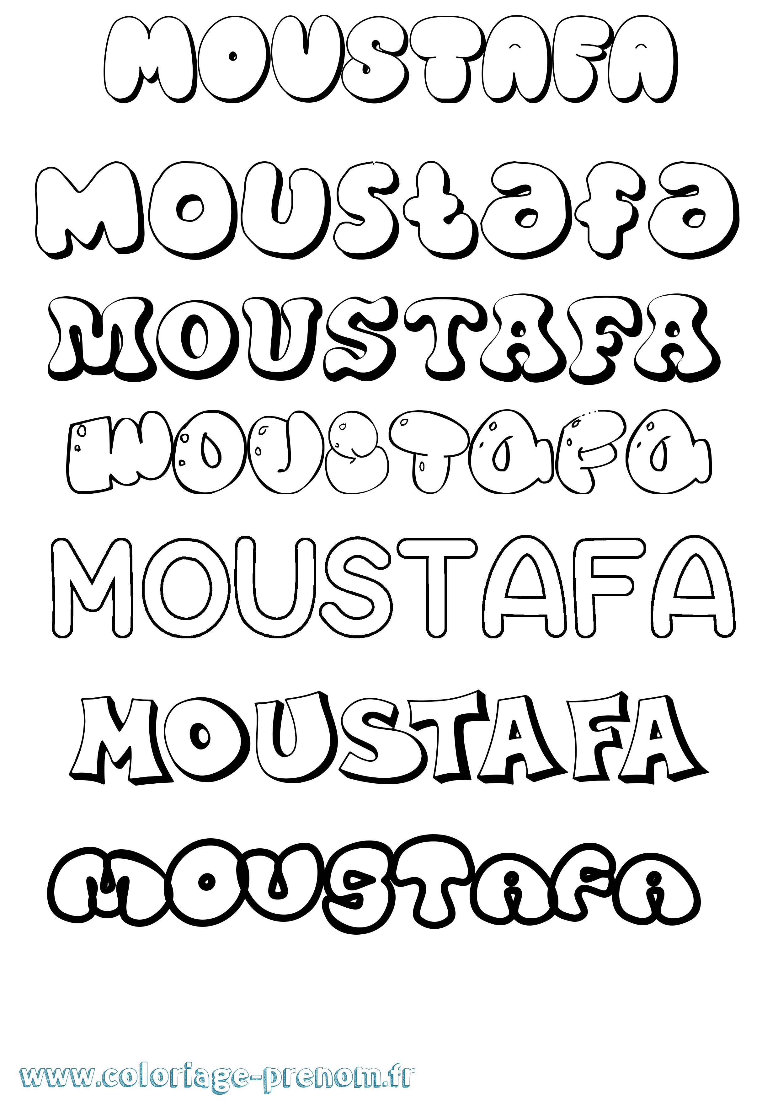 Coloriage prénom Moustafa Bubble