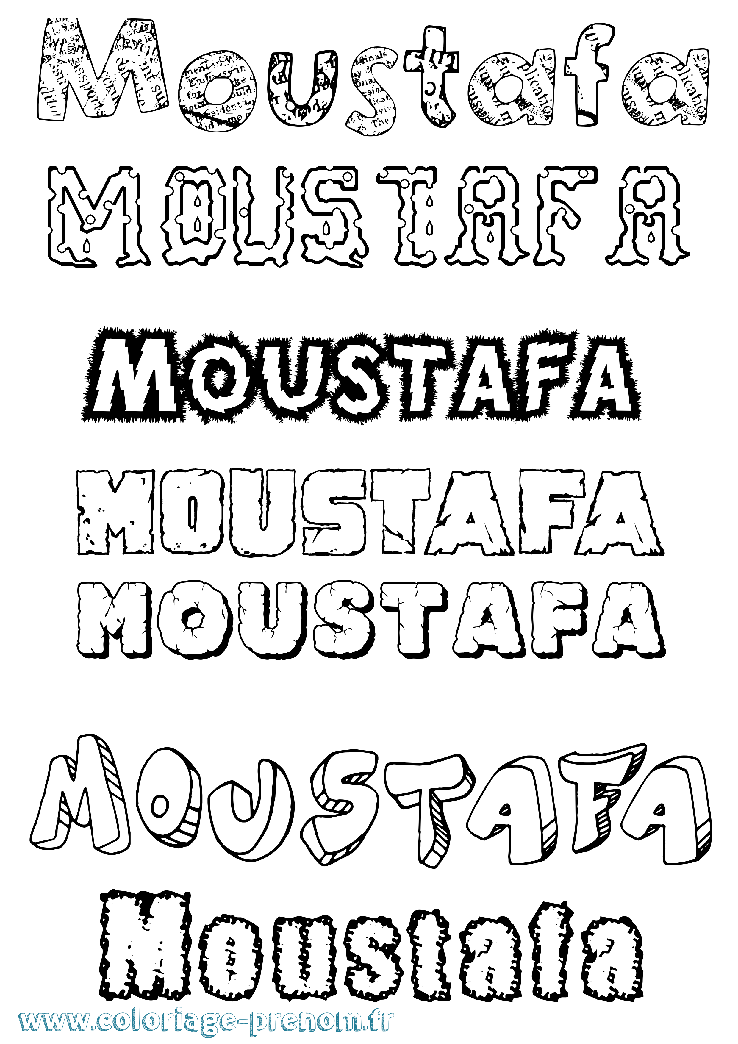 Coloriage prénom Moustafa Destructuré