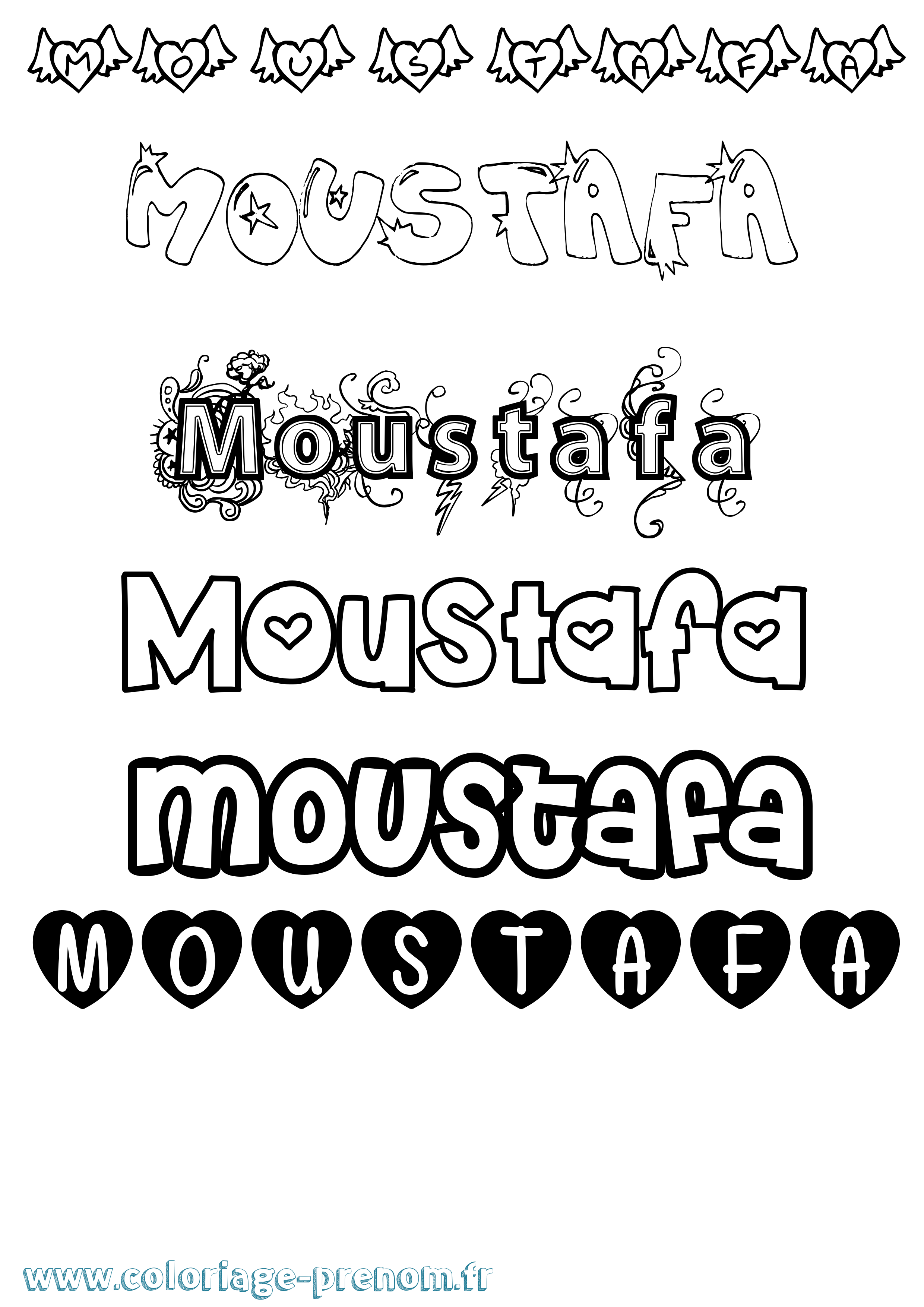 Coloriage prénom Moustafa Girly