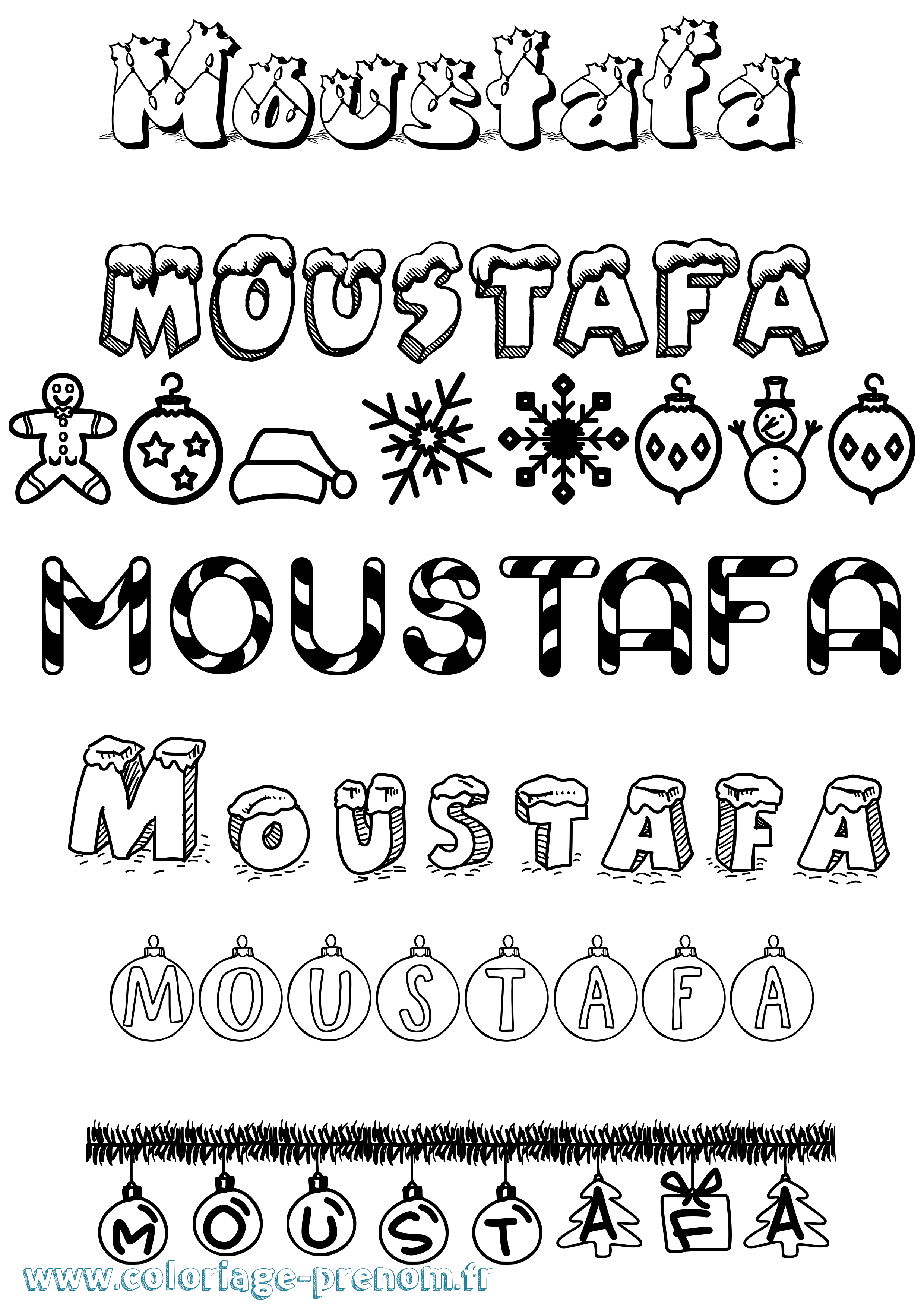 Coloriage prénom Moustafa Noël