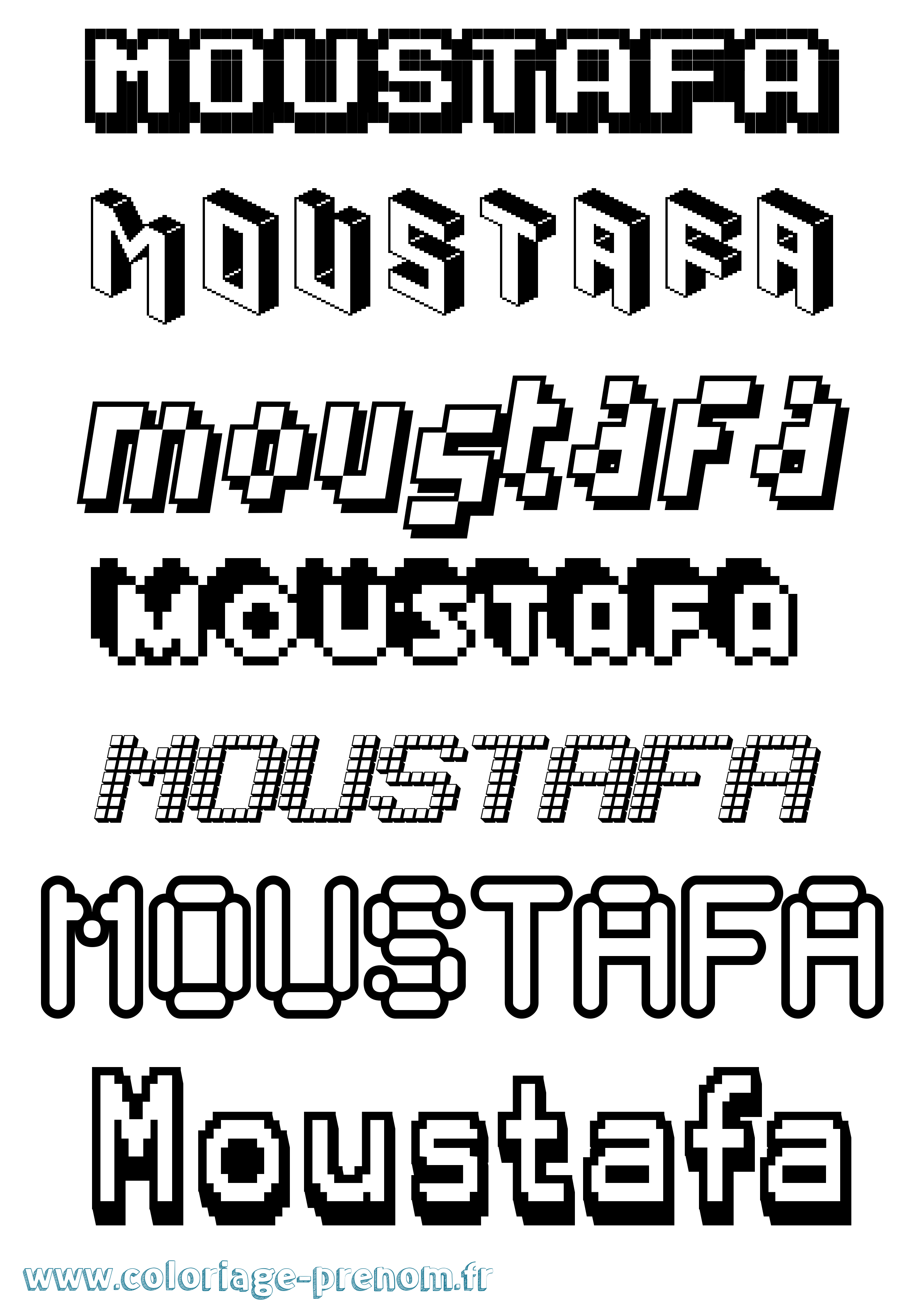 Coloriage prénom Moustafa Pixel