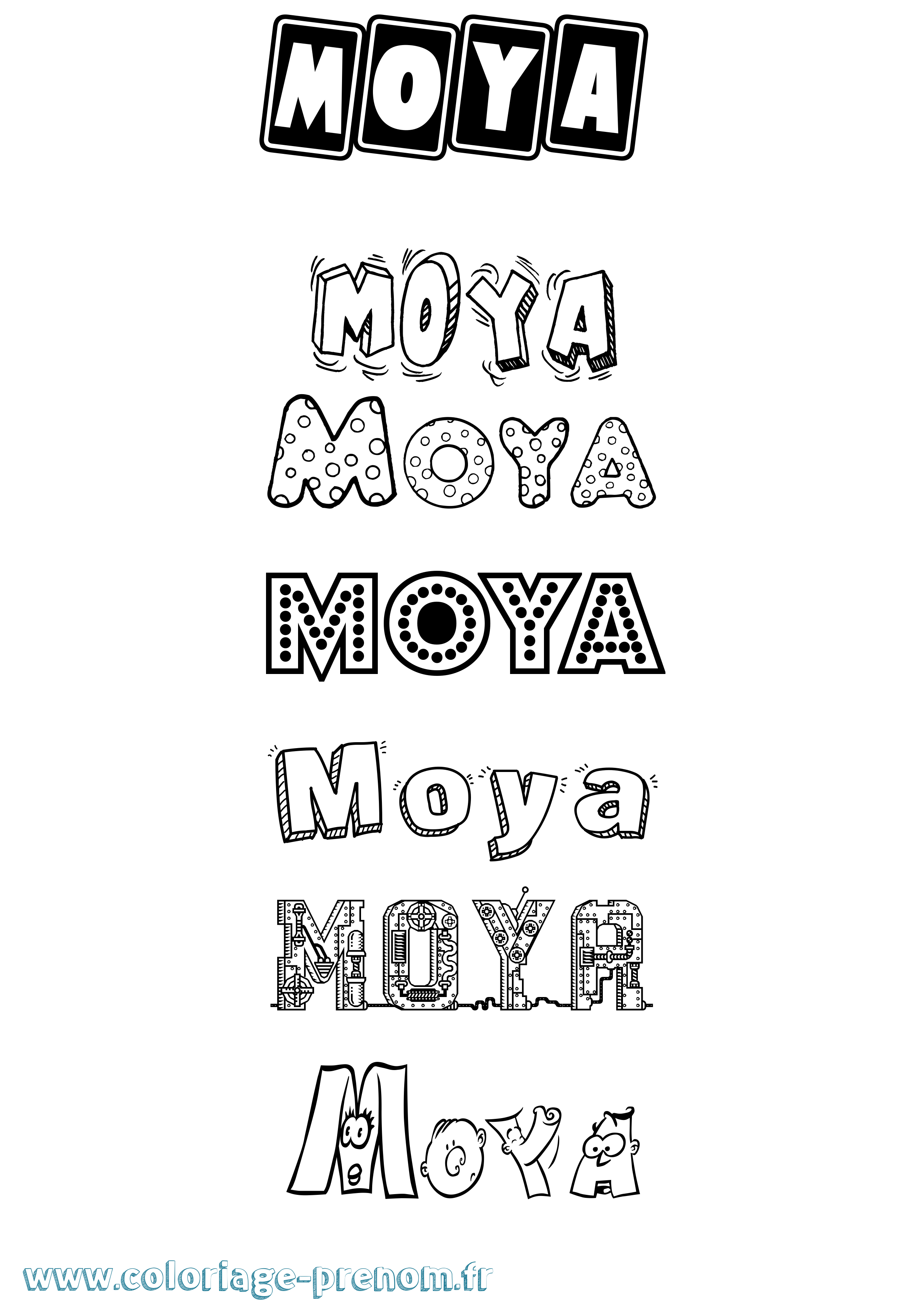 Coloriage prénom Moya Fun