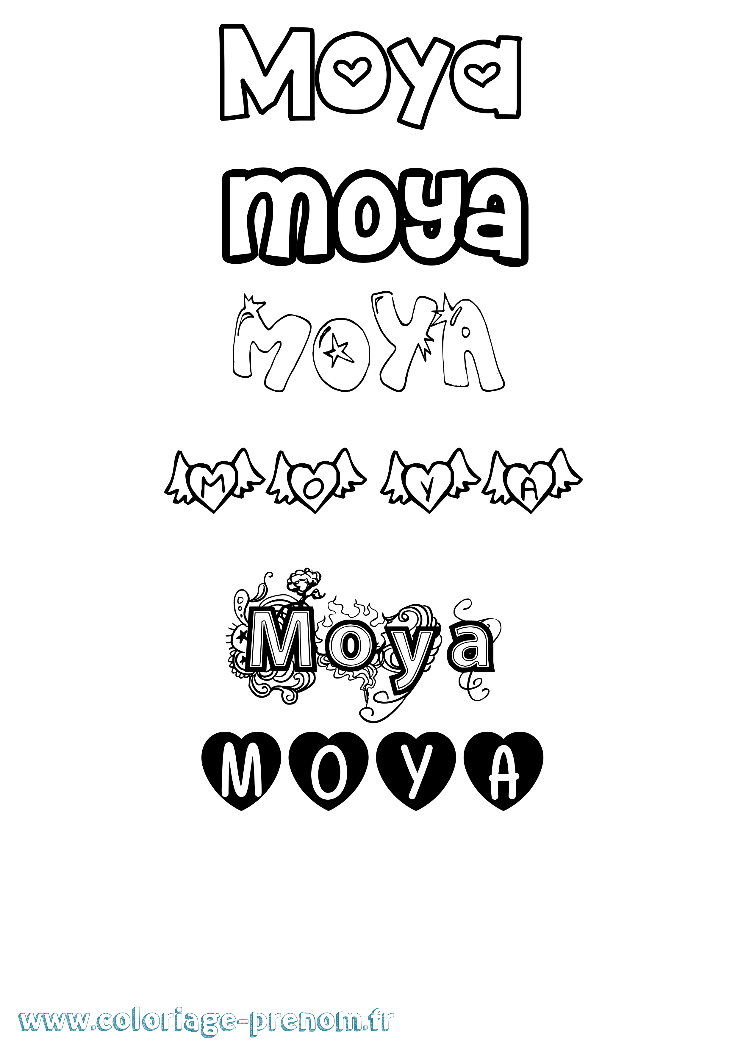Coloriage prénom Moya Girly