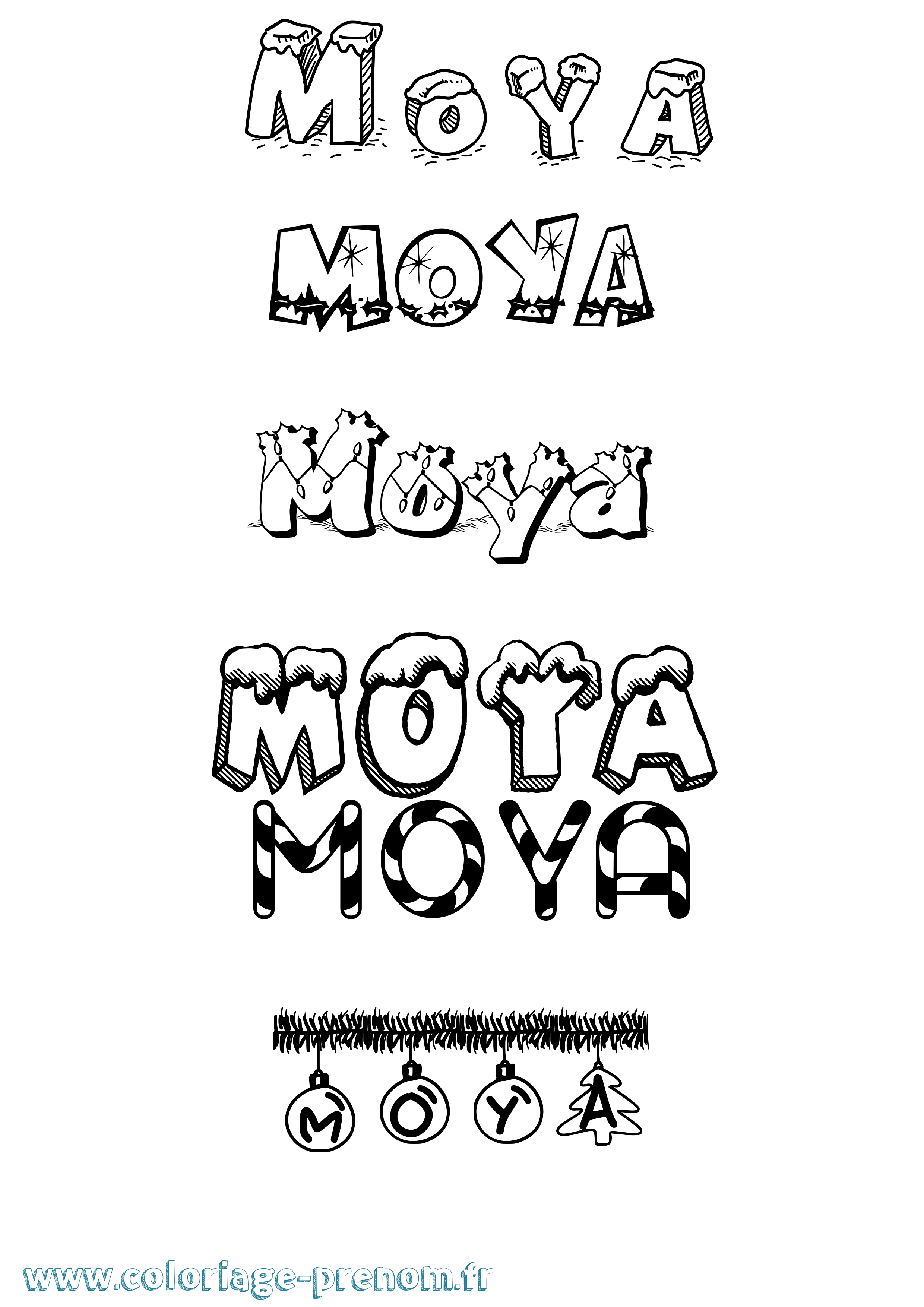Coloriage prénom Moya Noël