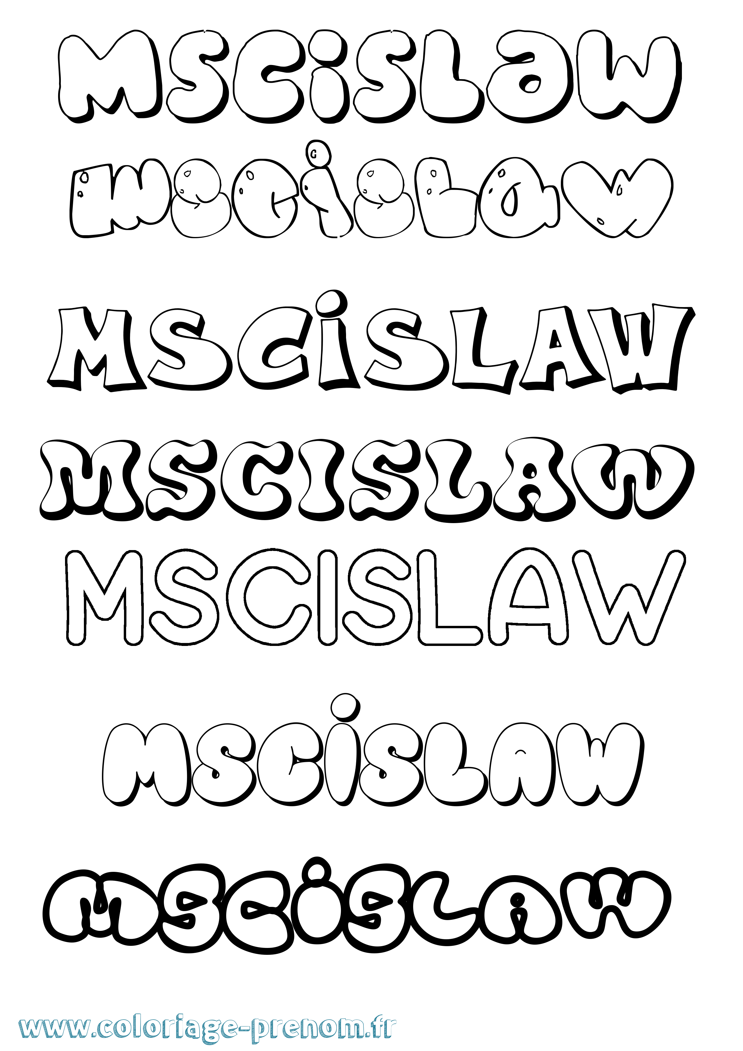 Coloriage prénom Mscislaw Bubble