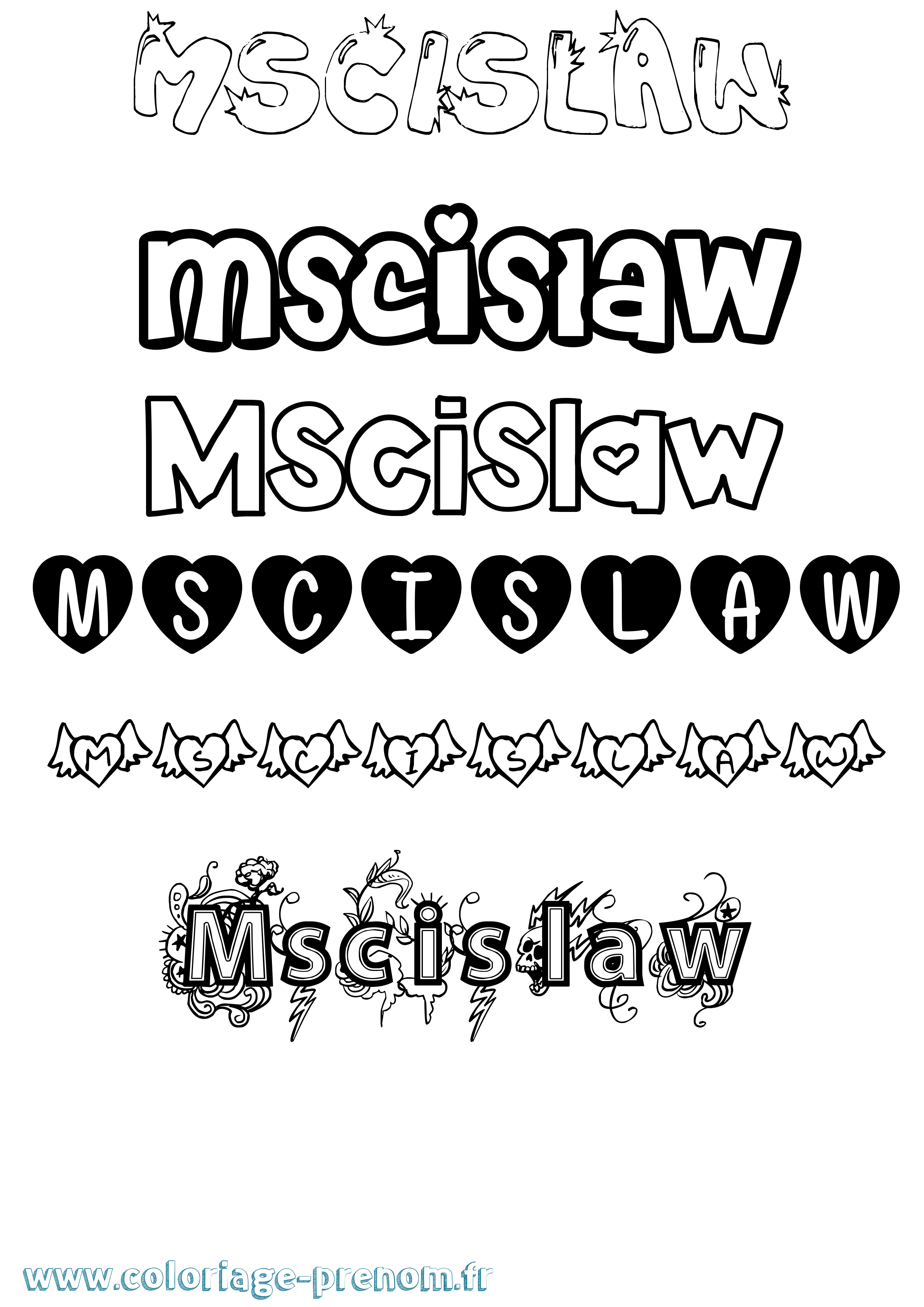 Coloriage prénom Mscislaw Girly