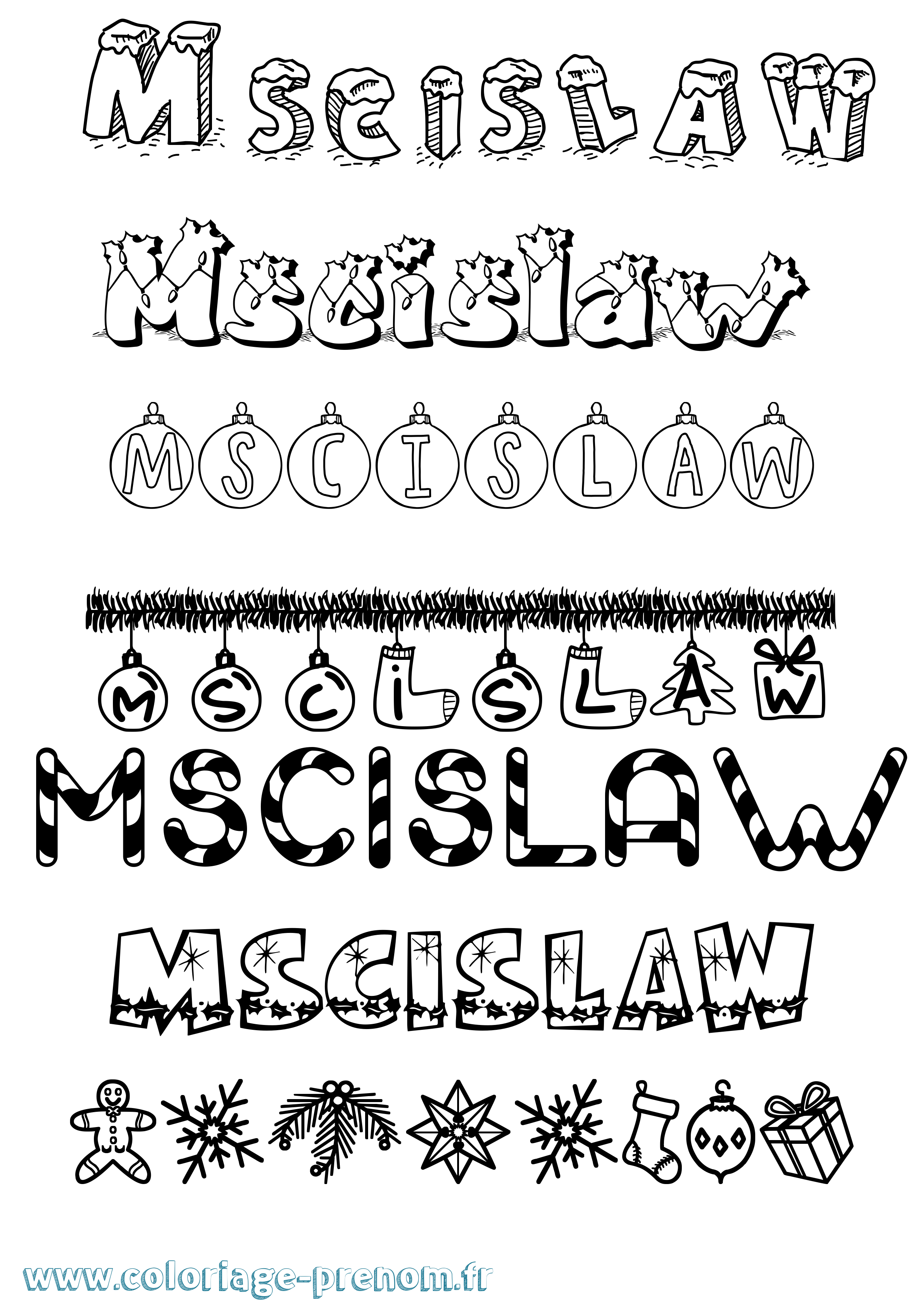 Coloriage prénom Mscislaw Noël