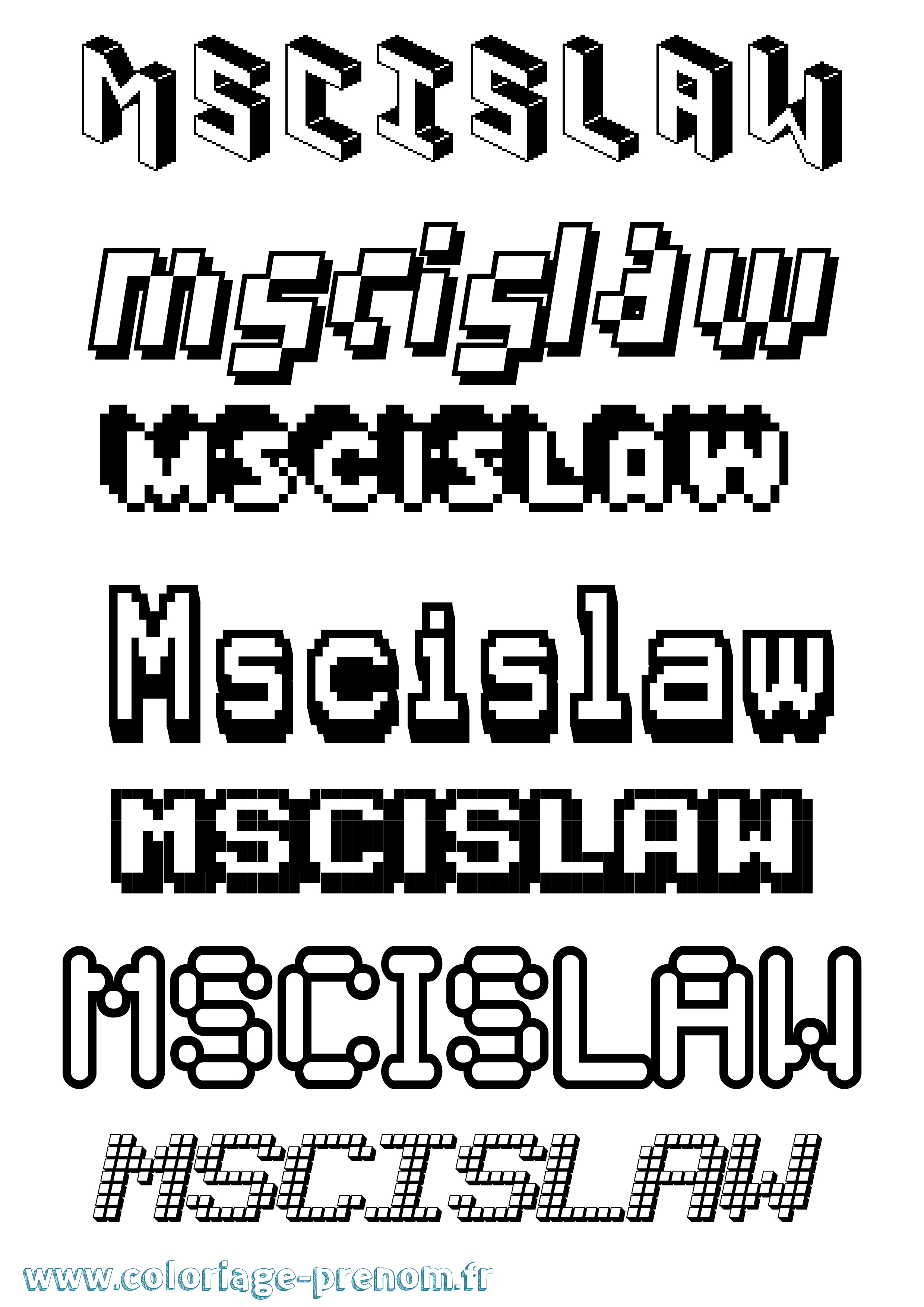 Coloriage prénom Mscislaw Pixel