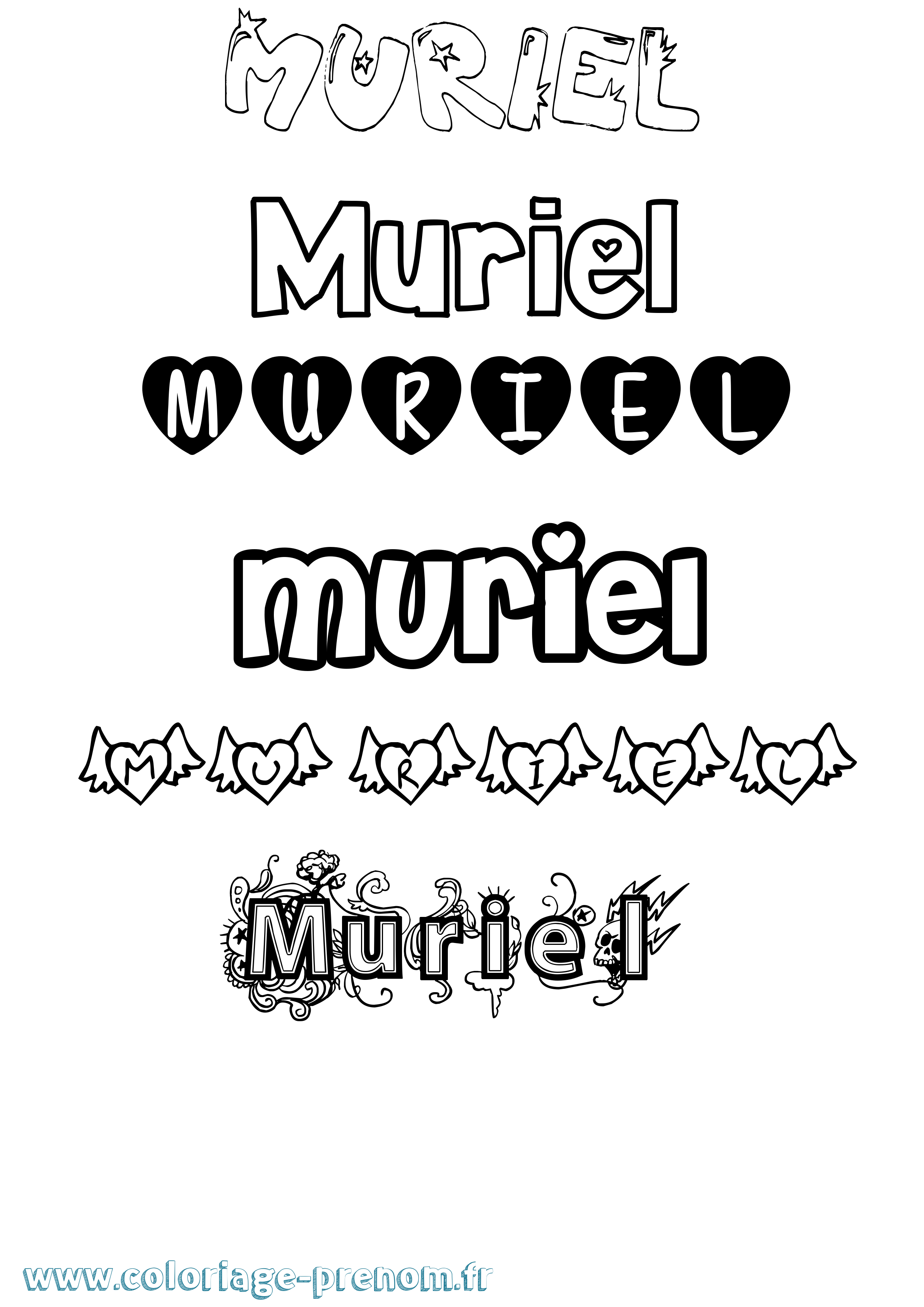 Coloriage prénom Muriel Girly