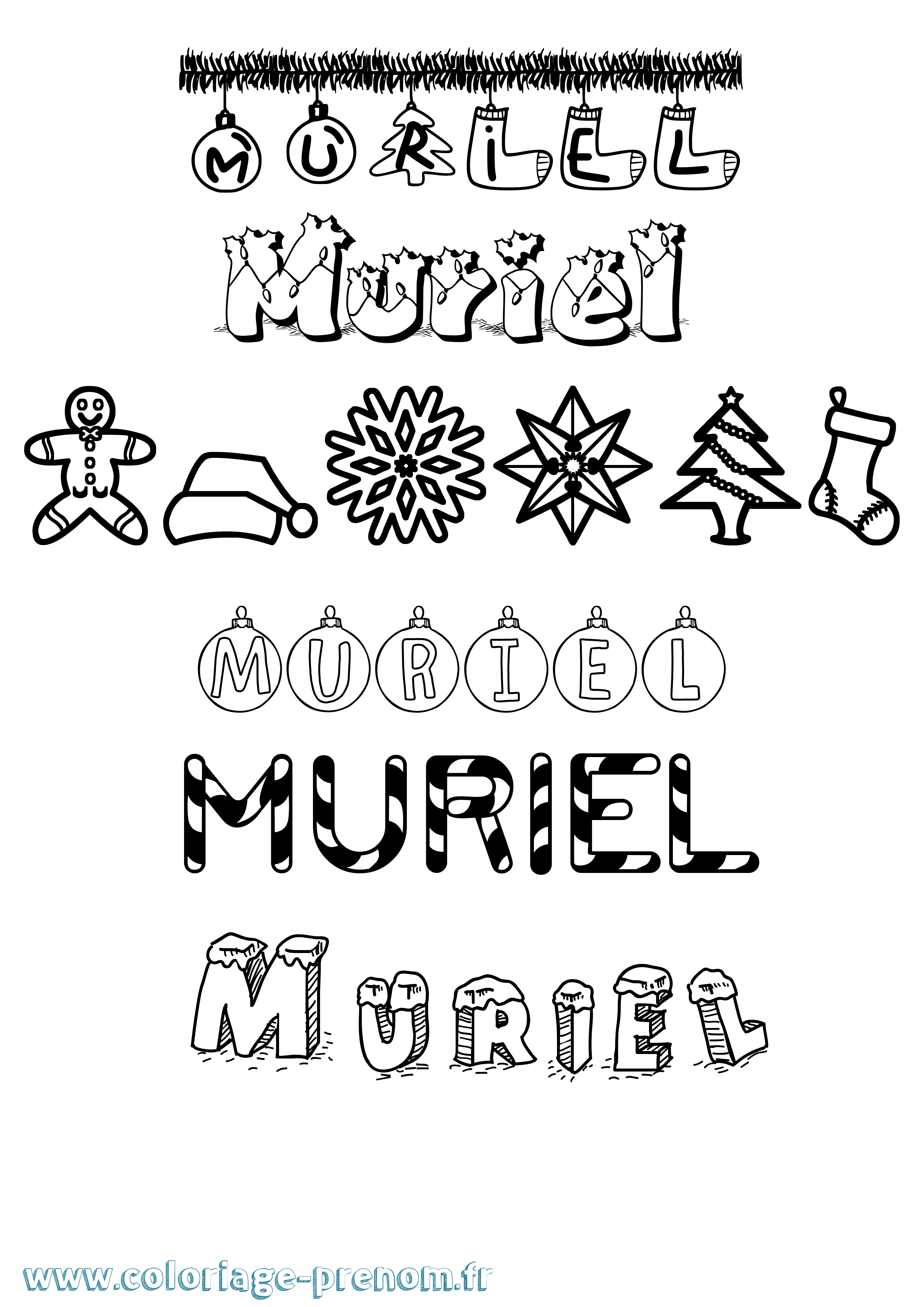 Coloriage prénom Muriel Noël