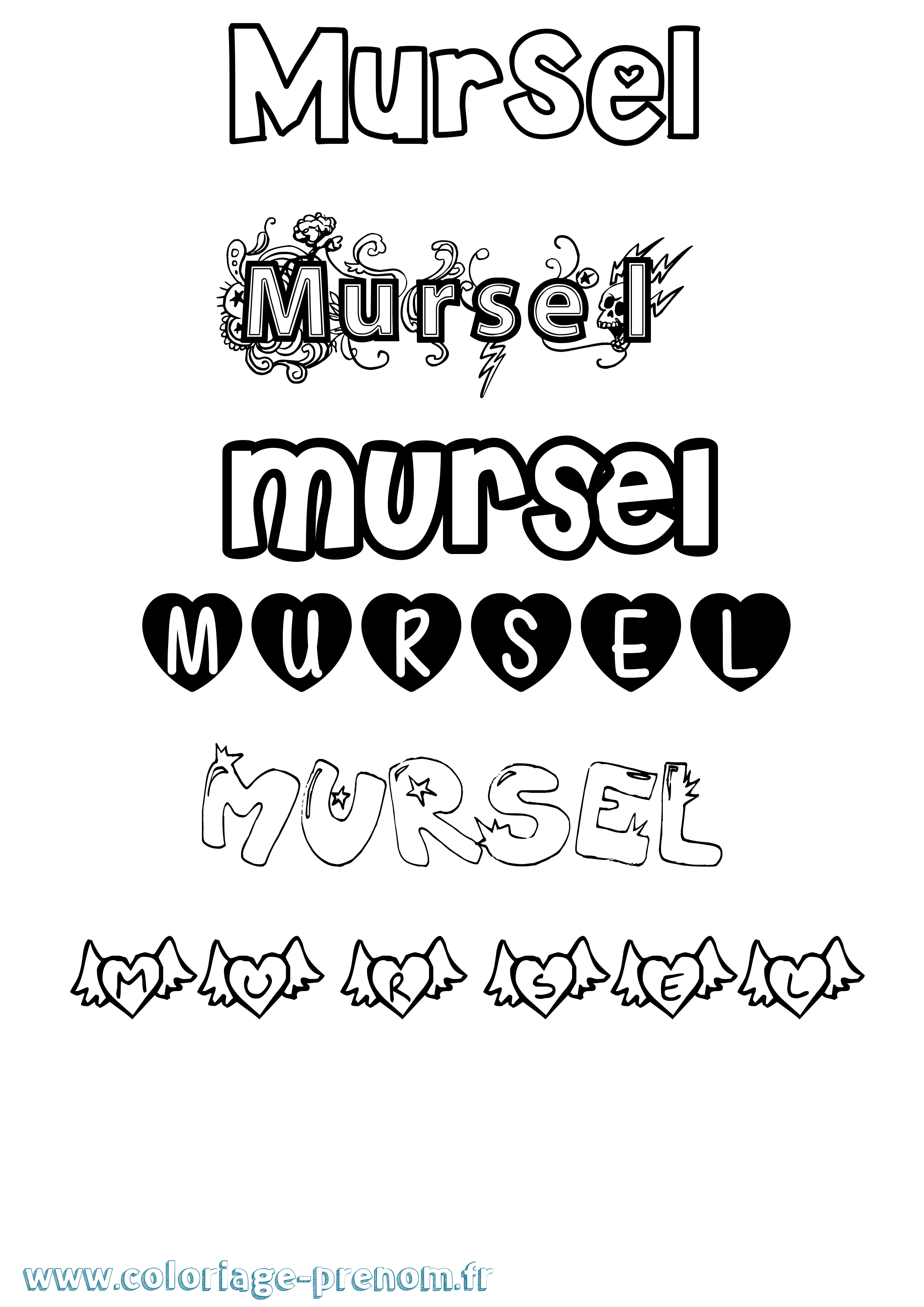 Coloriage prénom Mursel Girly