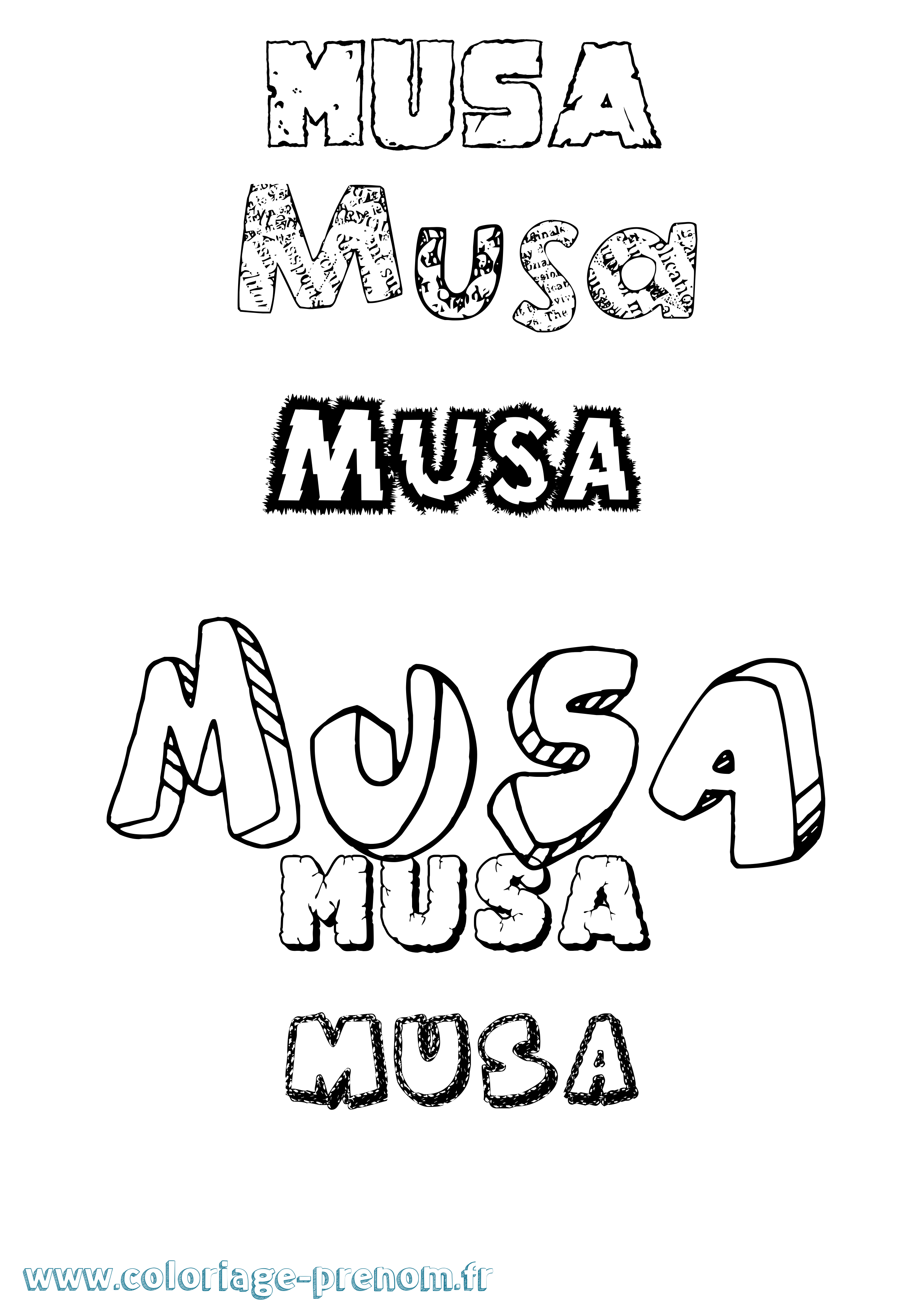 Coloriage prénom Musa Destructuré