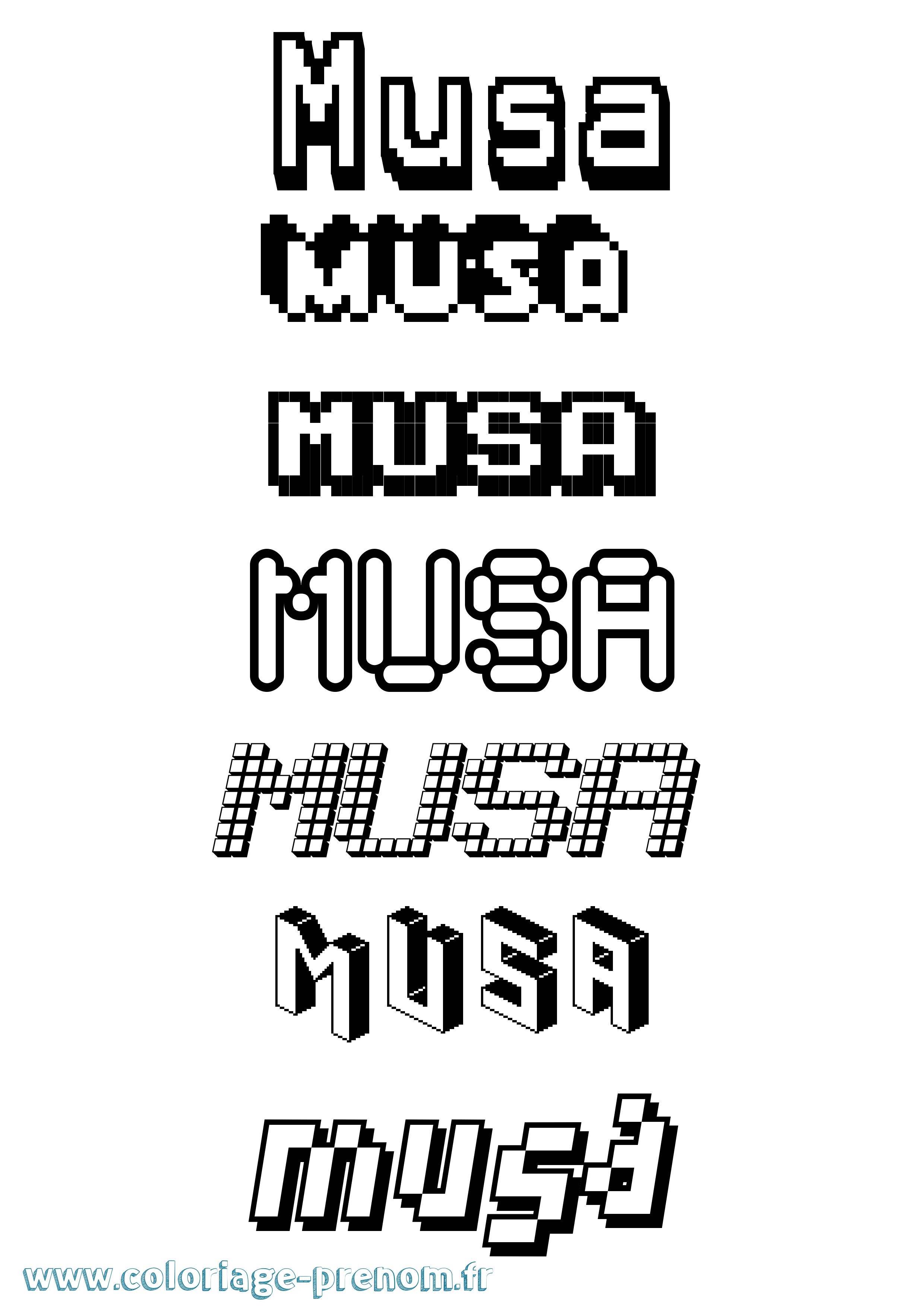 Coloriage prénom Musa Pixel