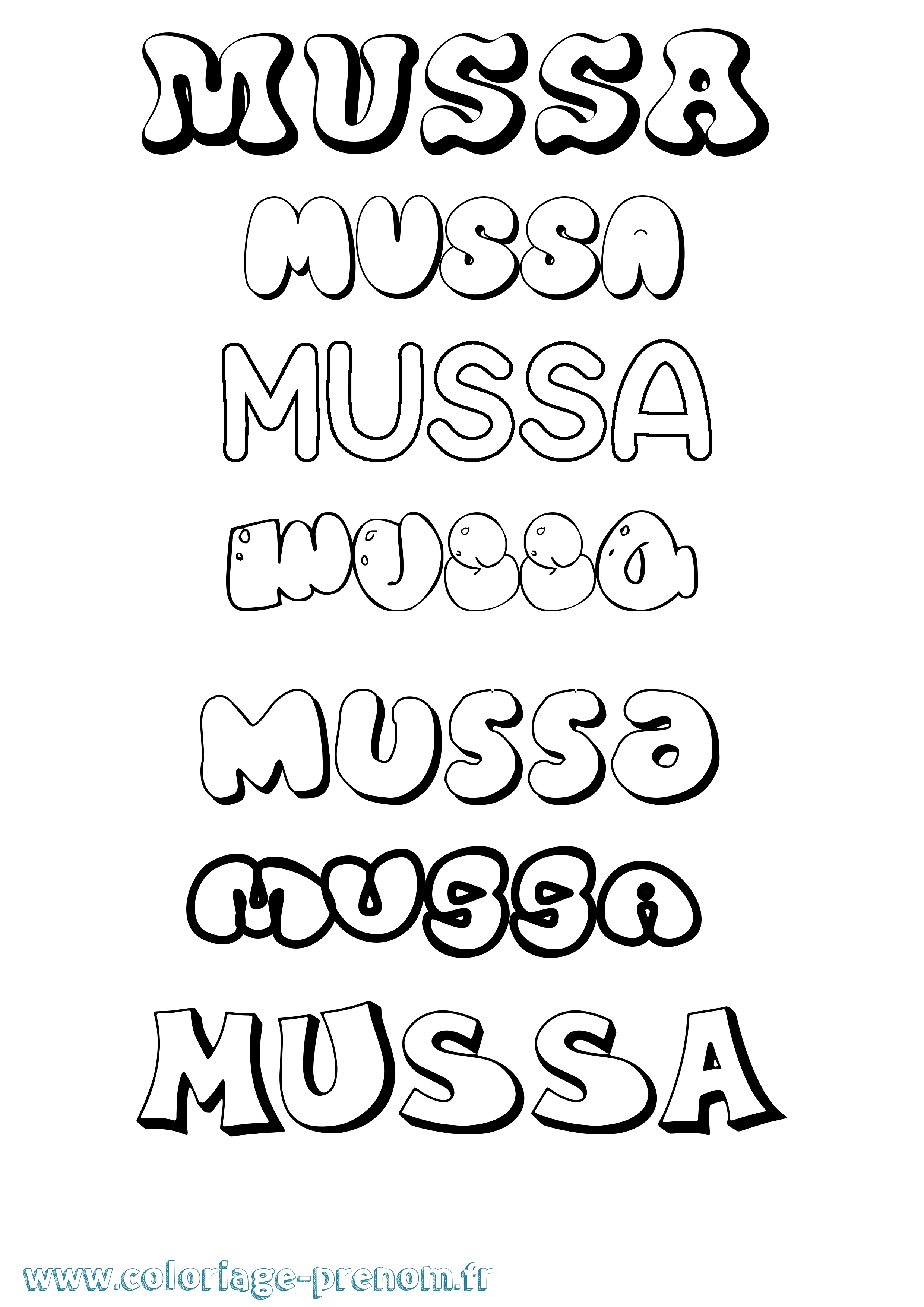 Coloriage prénom Mussa Bubble