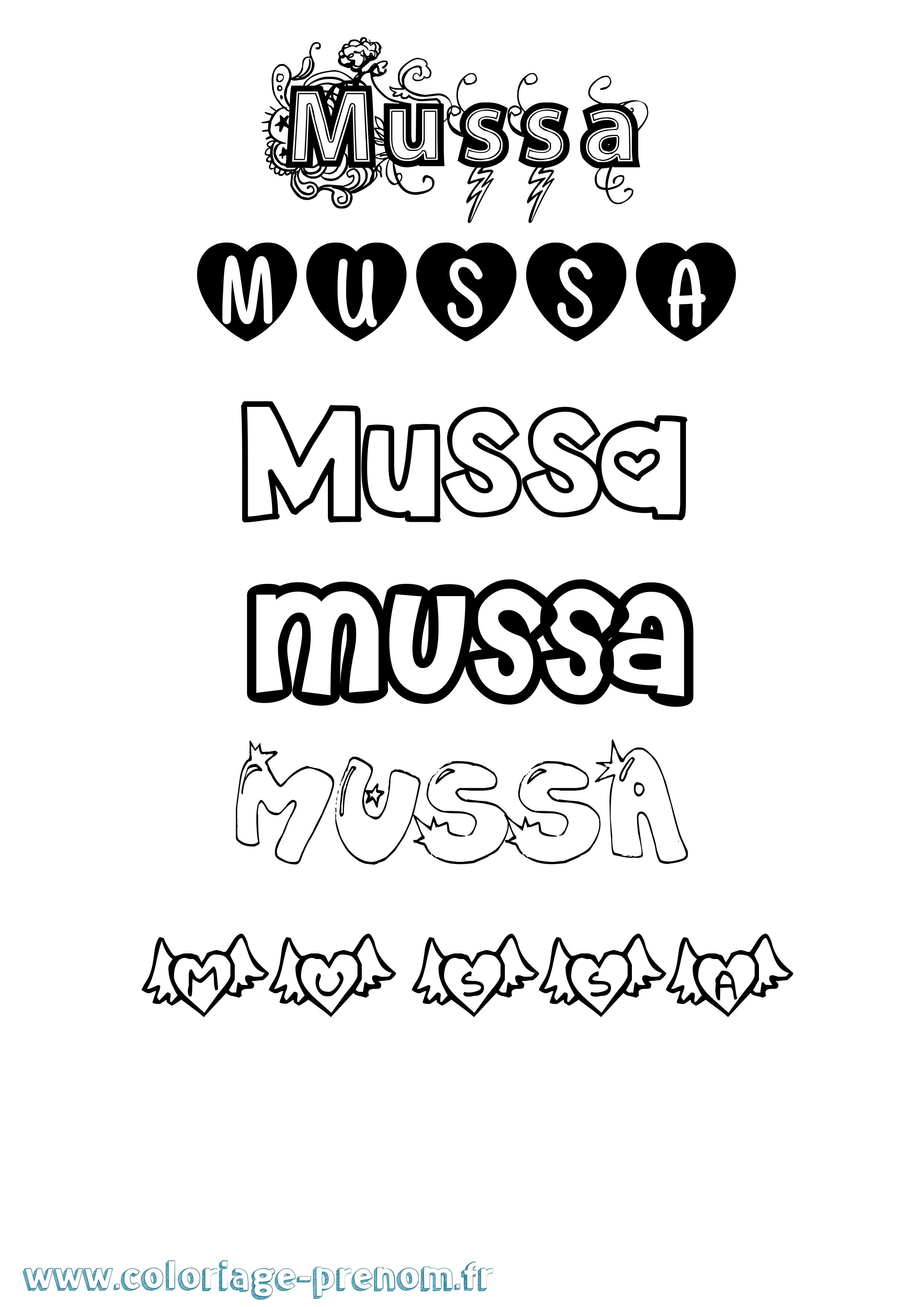 Coloriage prénom Mussa Girly