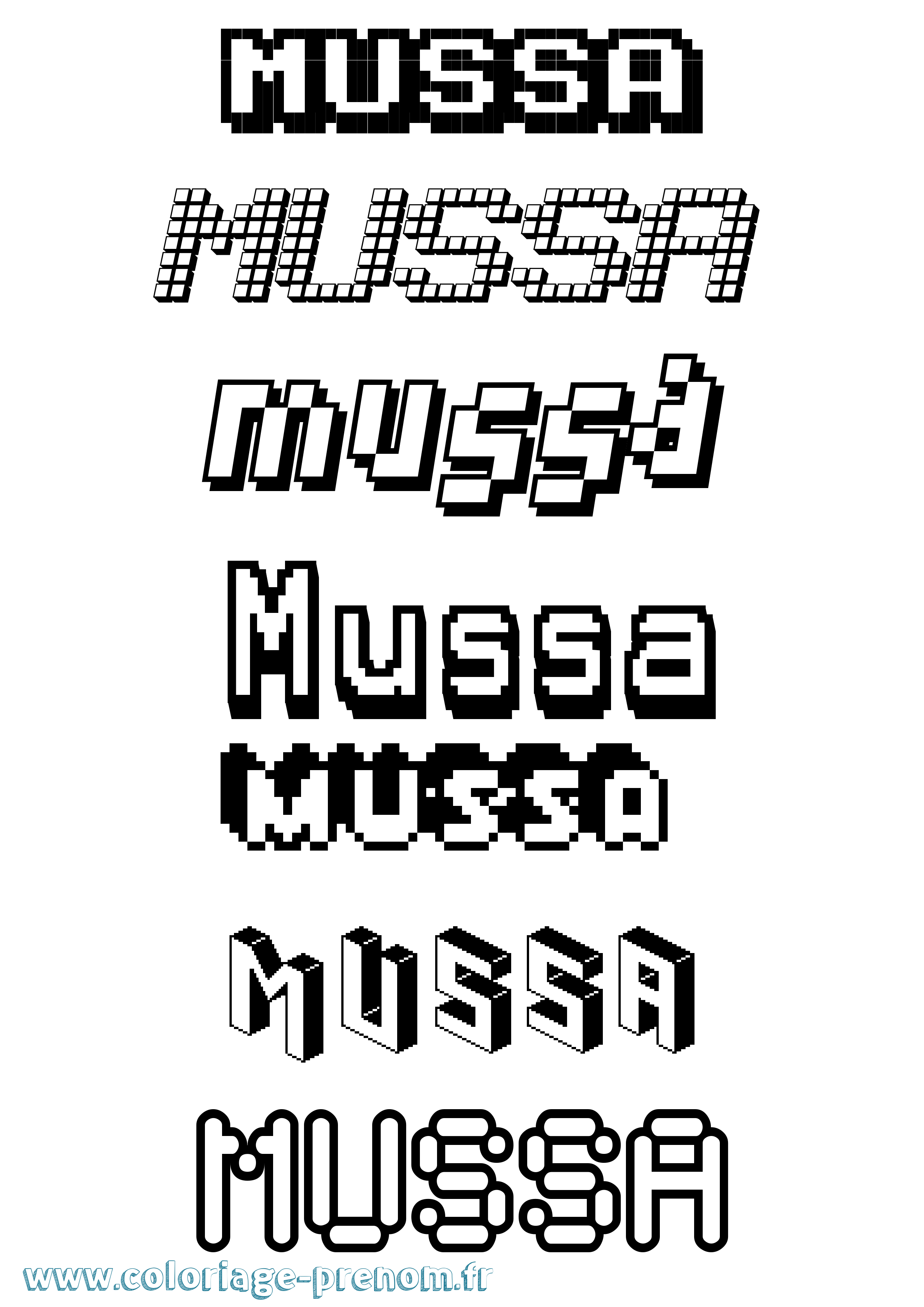 Coloriage prénom Mussa Pixel