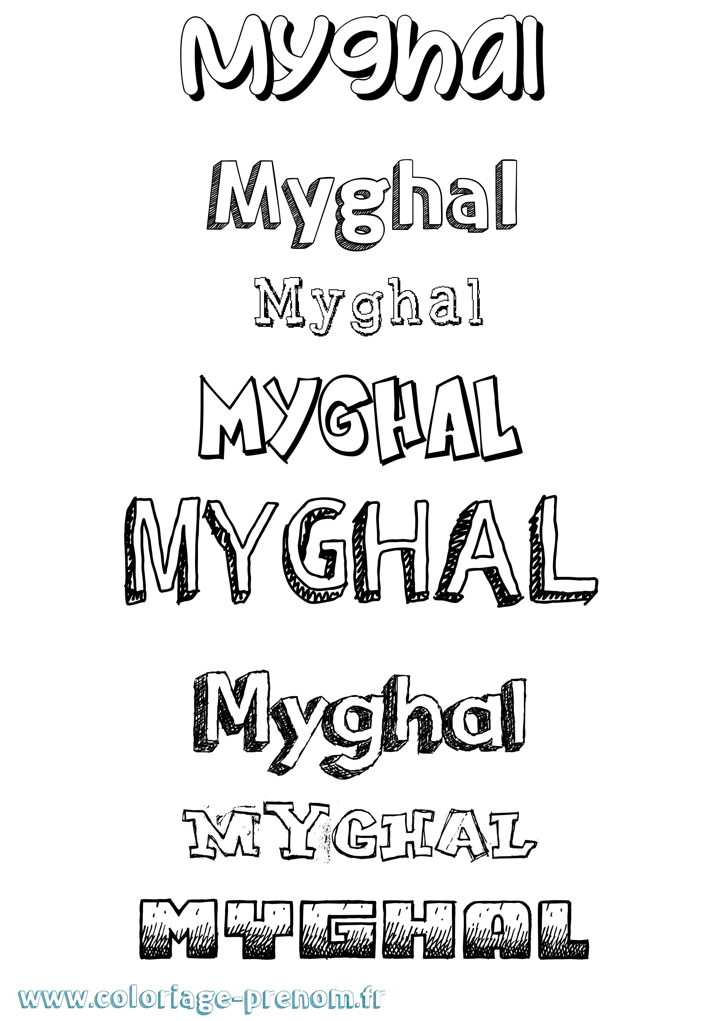 Coloriage prénom Myghal Dessiné
