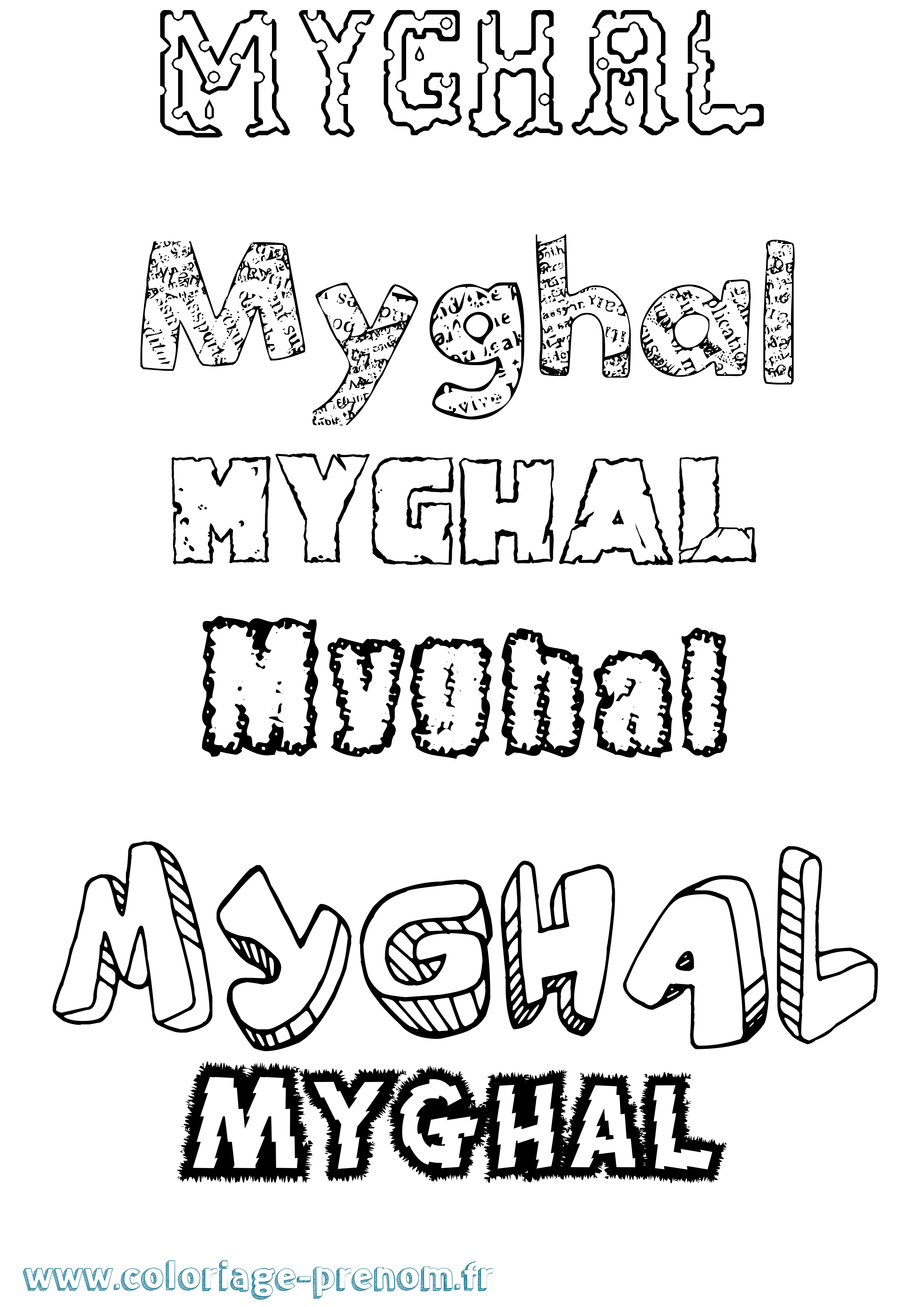 Coloriage prénom Myghal Destructuré