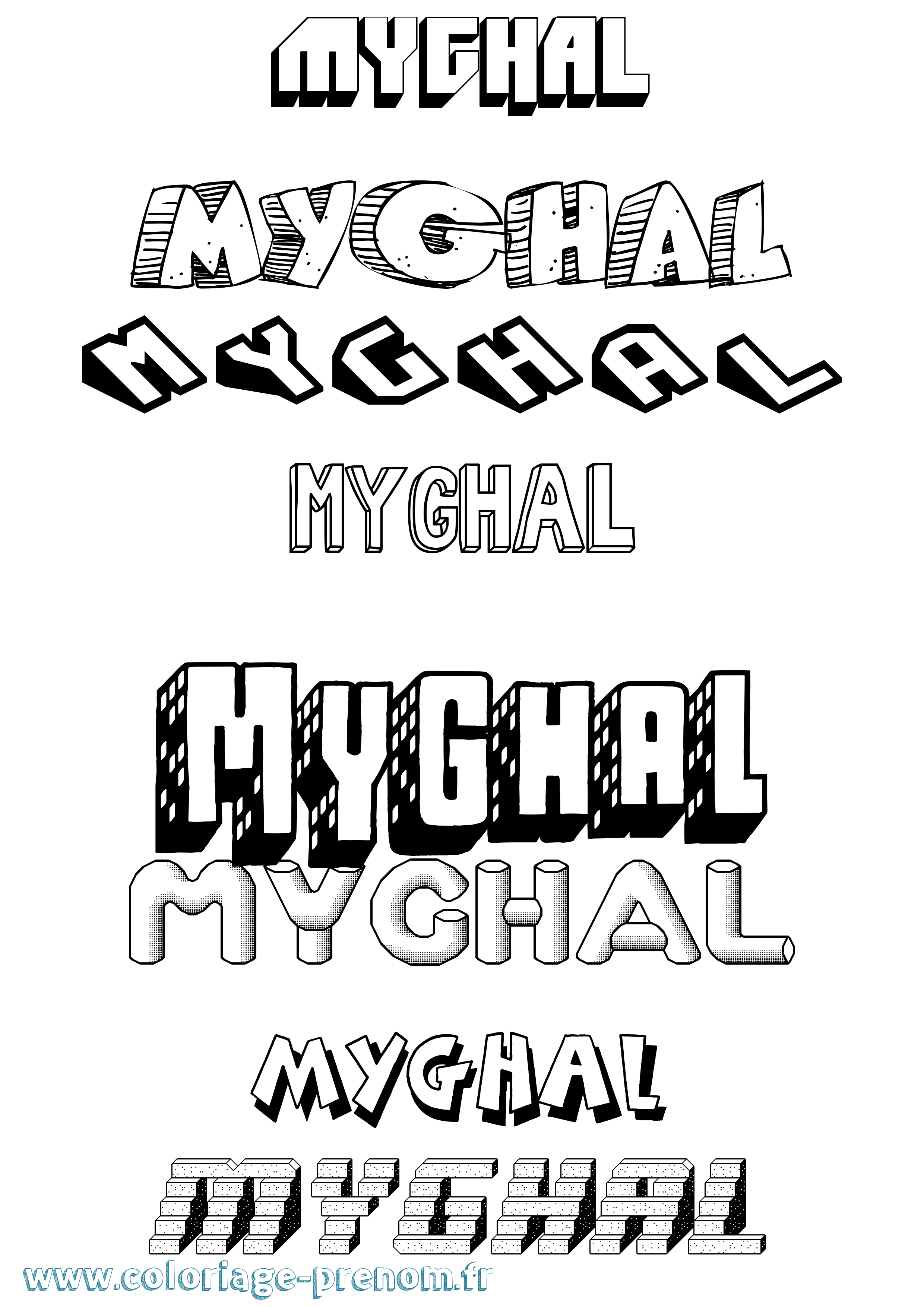 Coloriage prénom Myghal Effet 3D