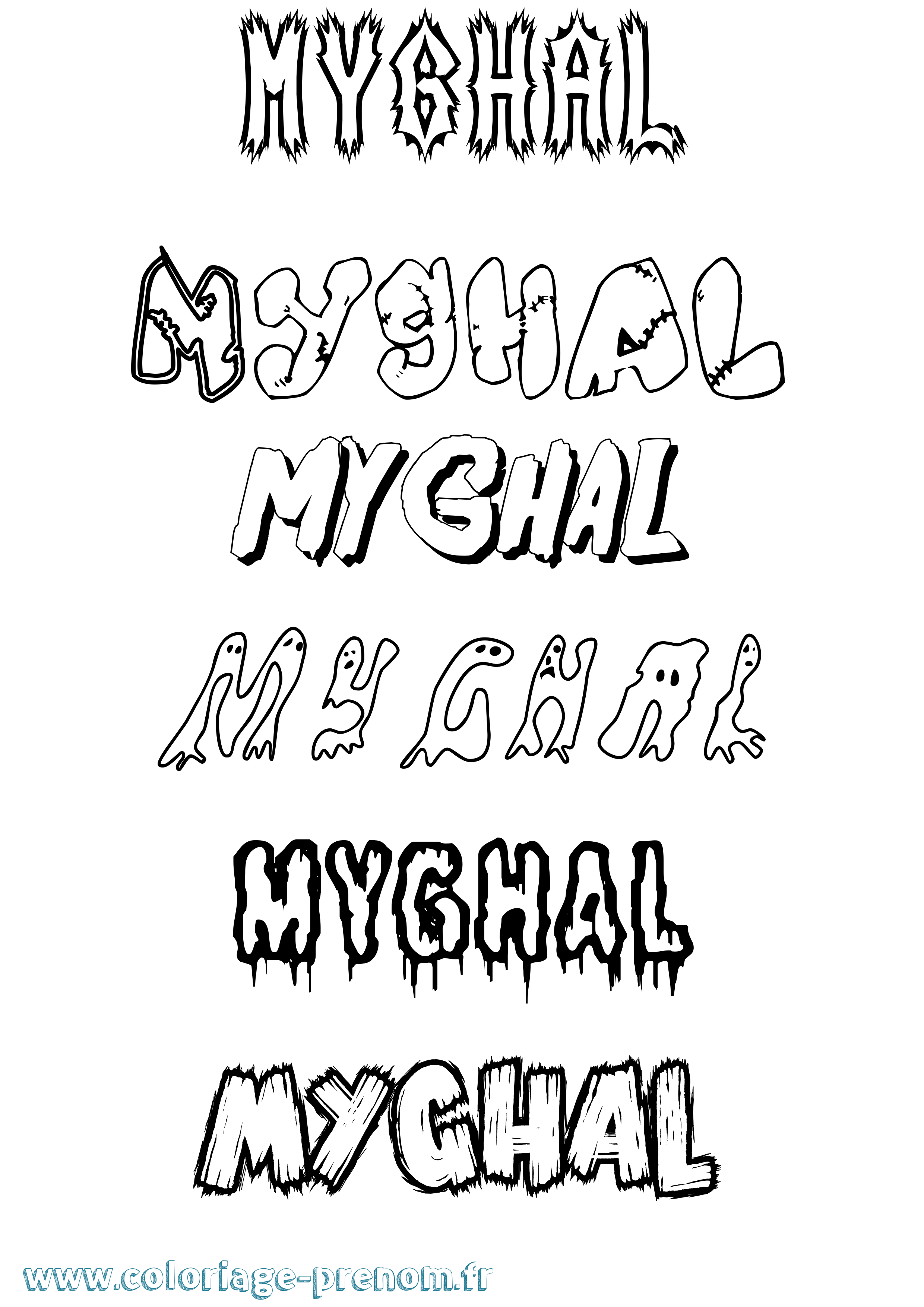 Coloriage prénom Myghal Frisson