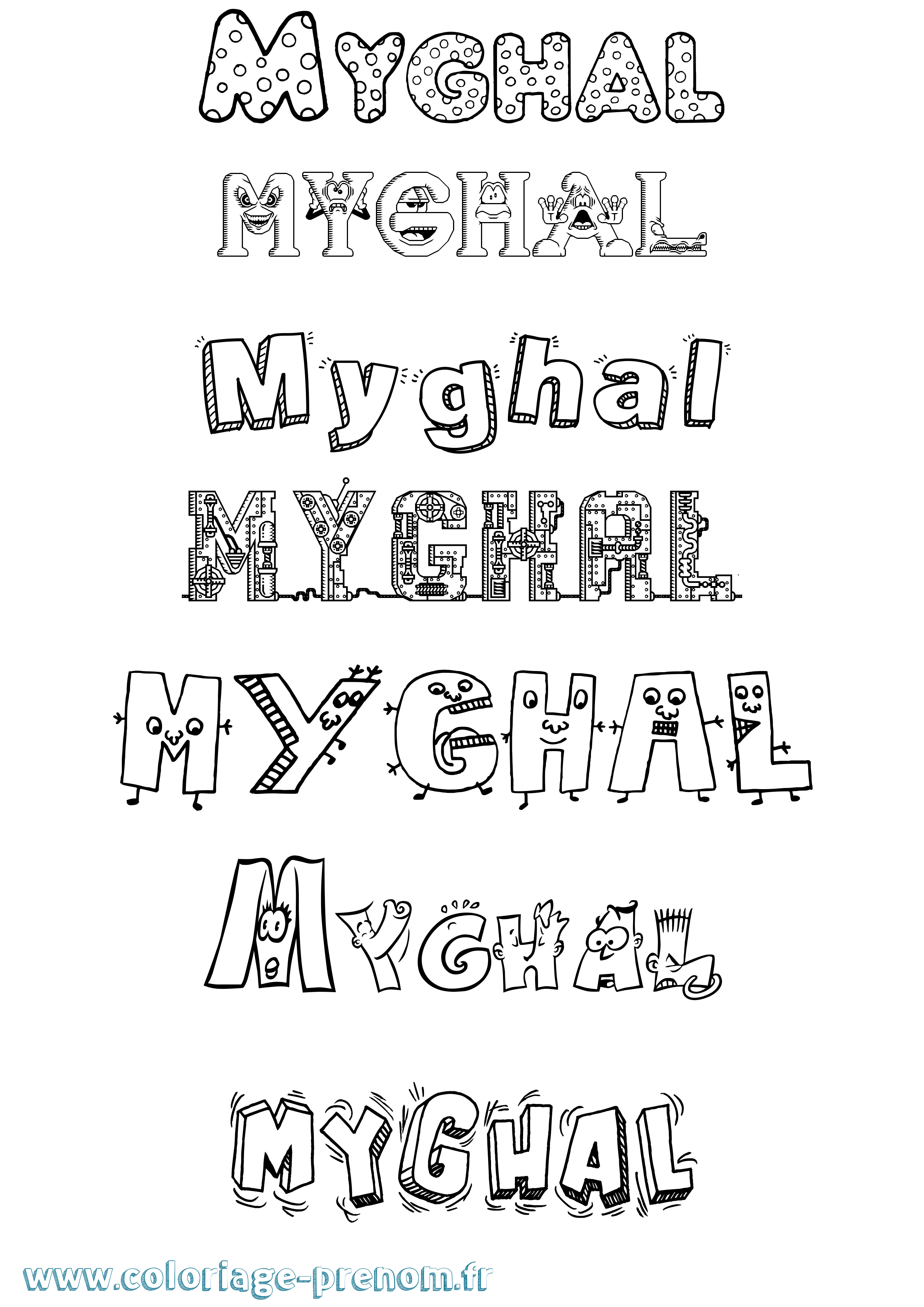 Coloriage prénom Myghal Fun
