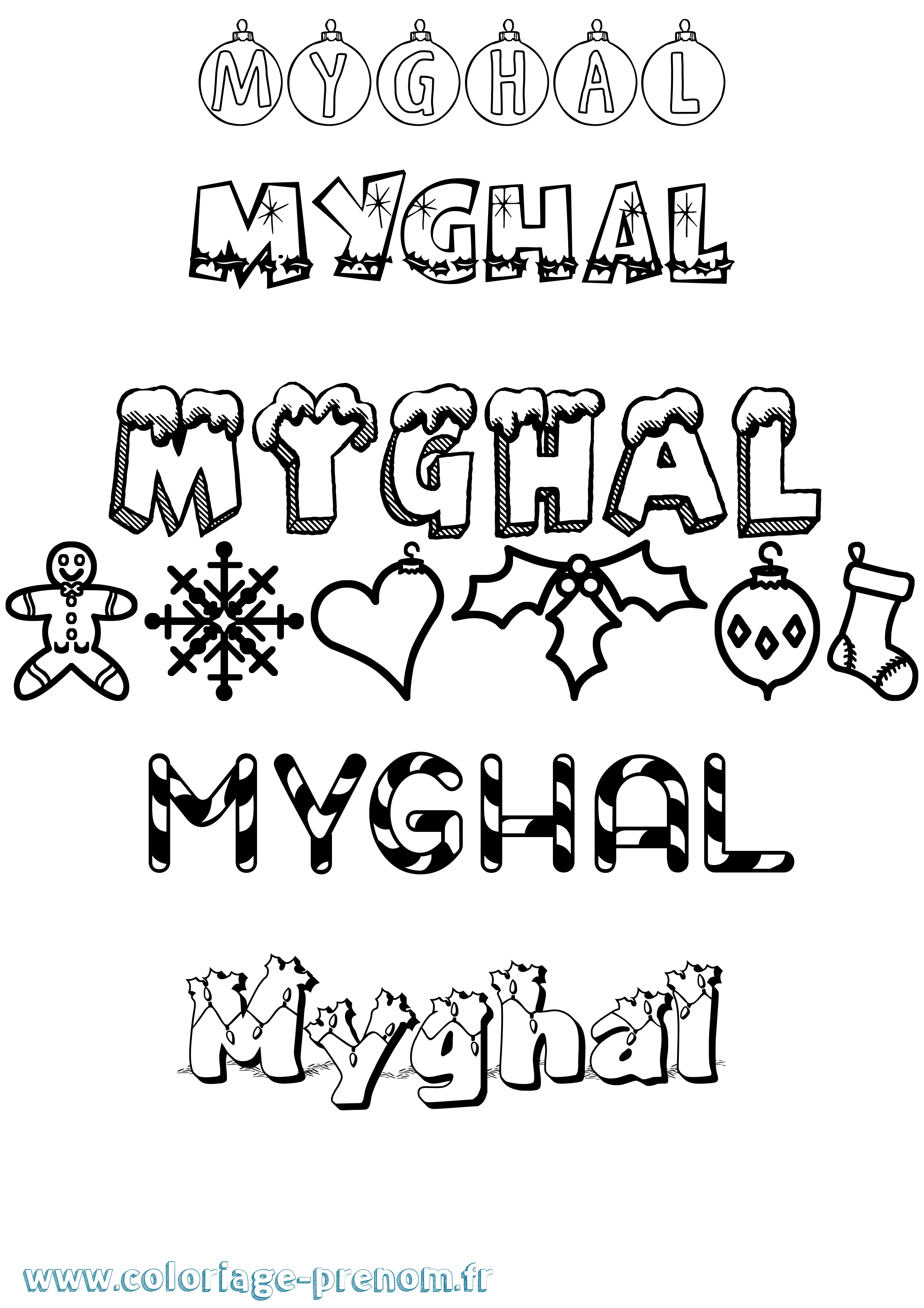 Coloriage prénom Myghal Noël