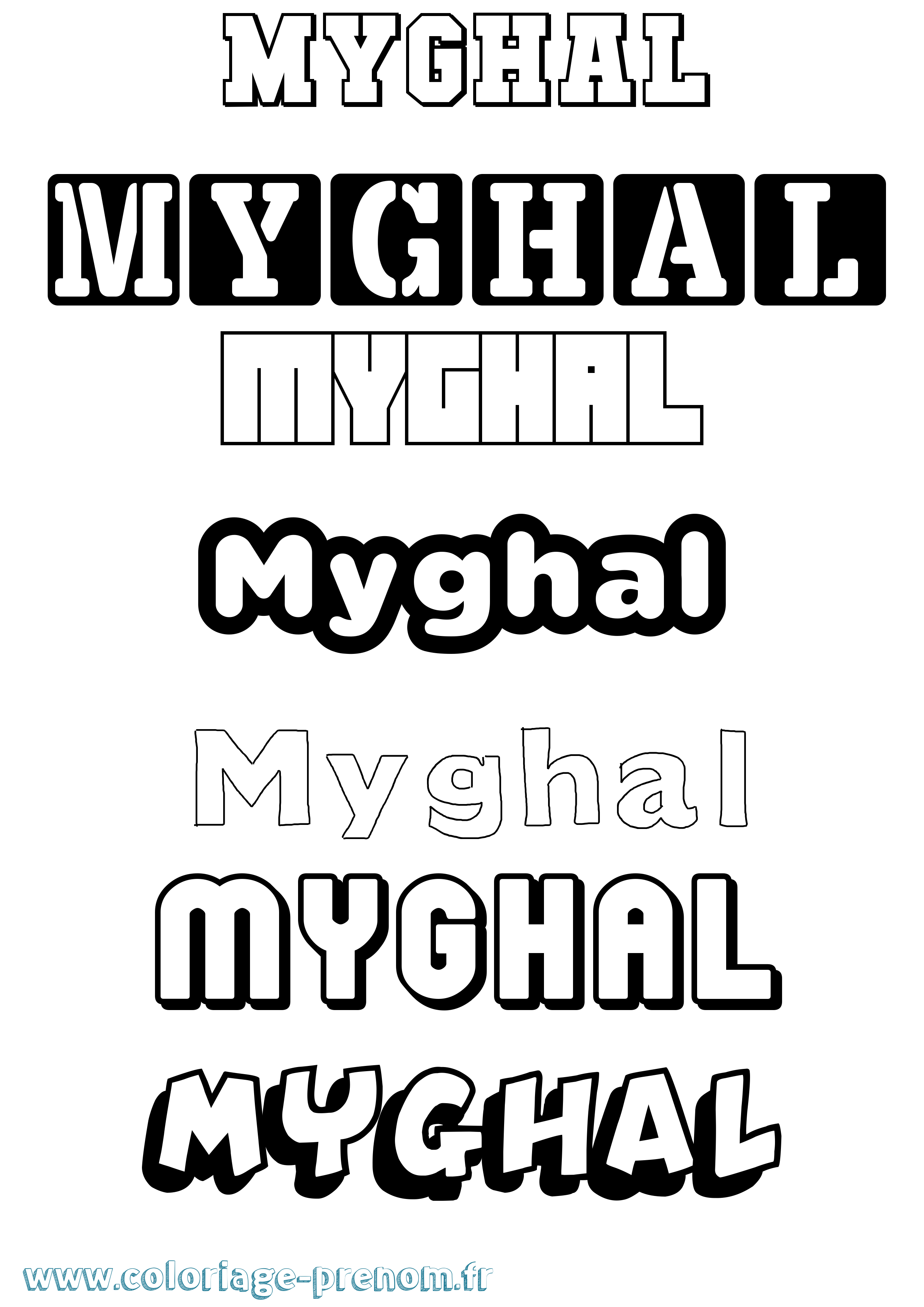 Coloriage prénom Myghal Simple