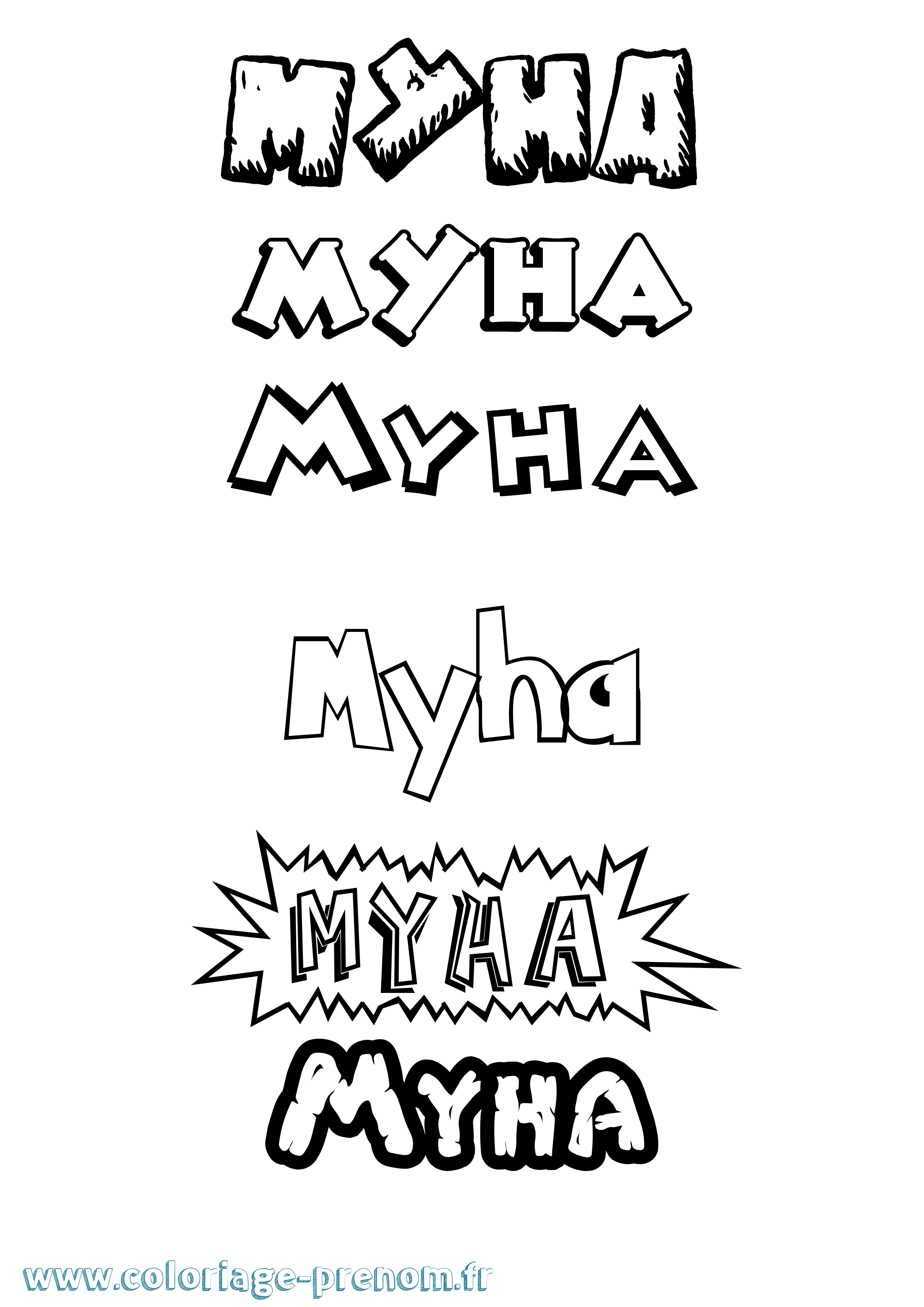 Coloriage prénom Myha Dessin Animé