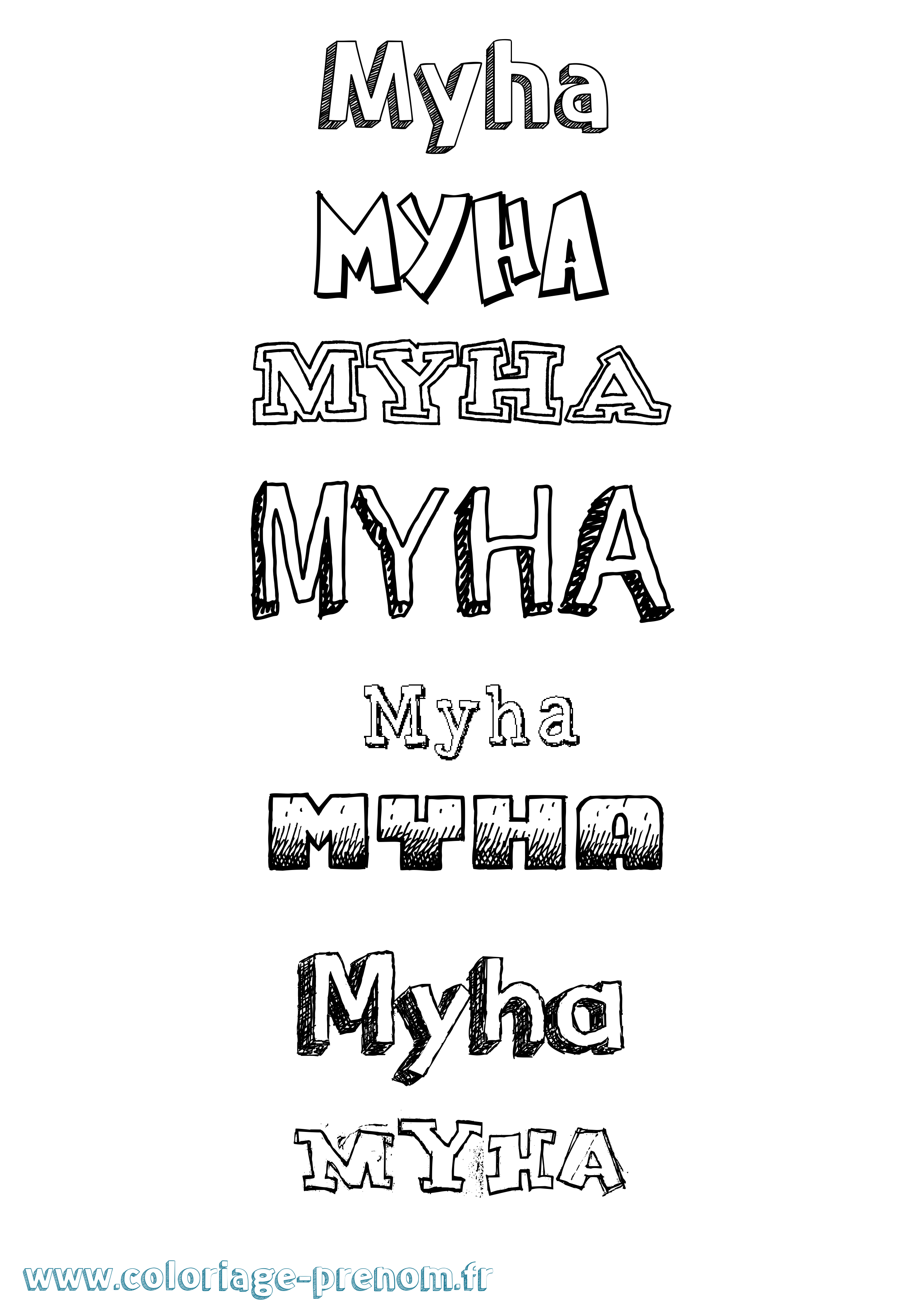 Coloriage prénom Myha Dessiné