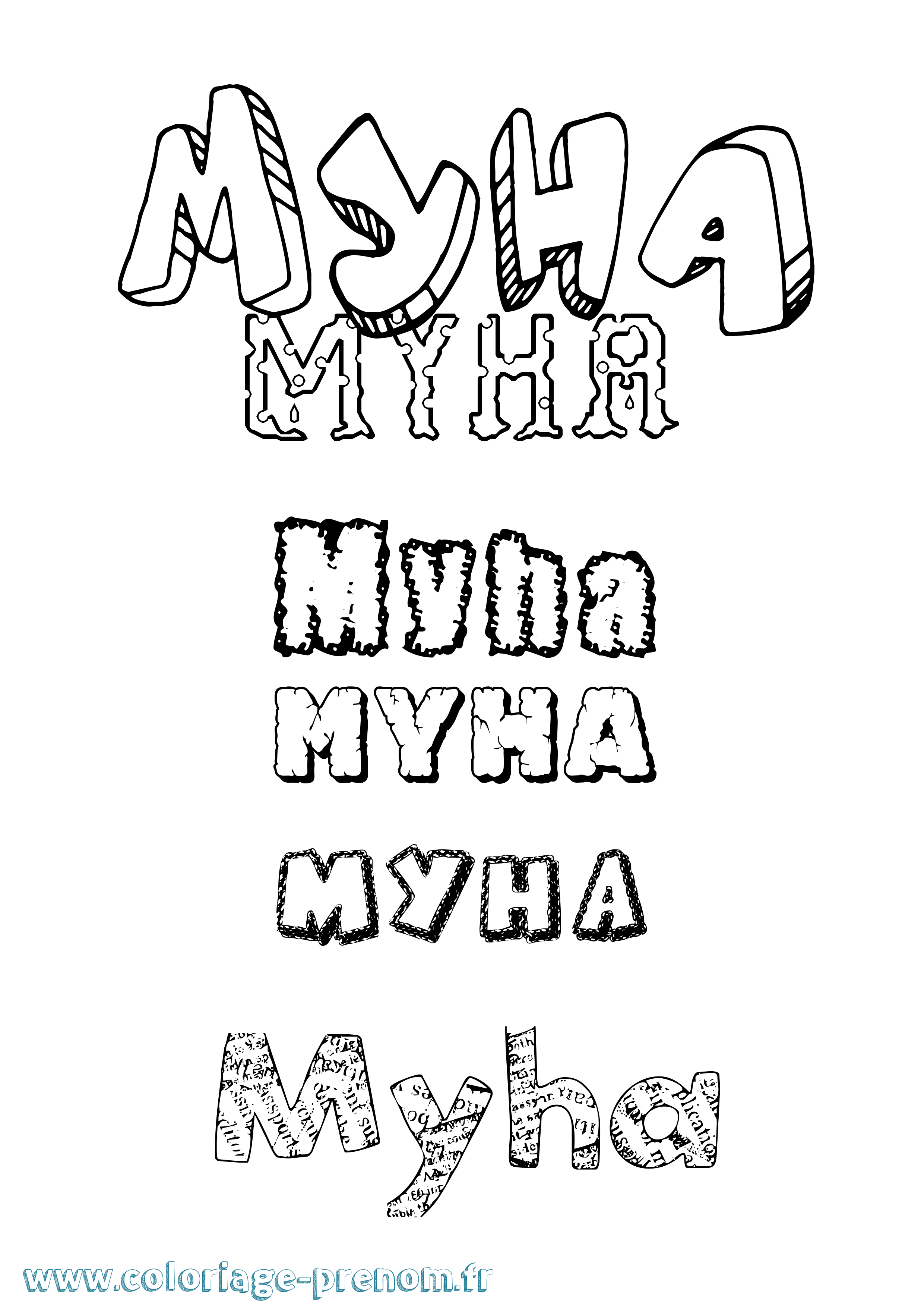 Coloriage prénom Myha Destructuré