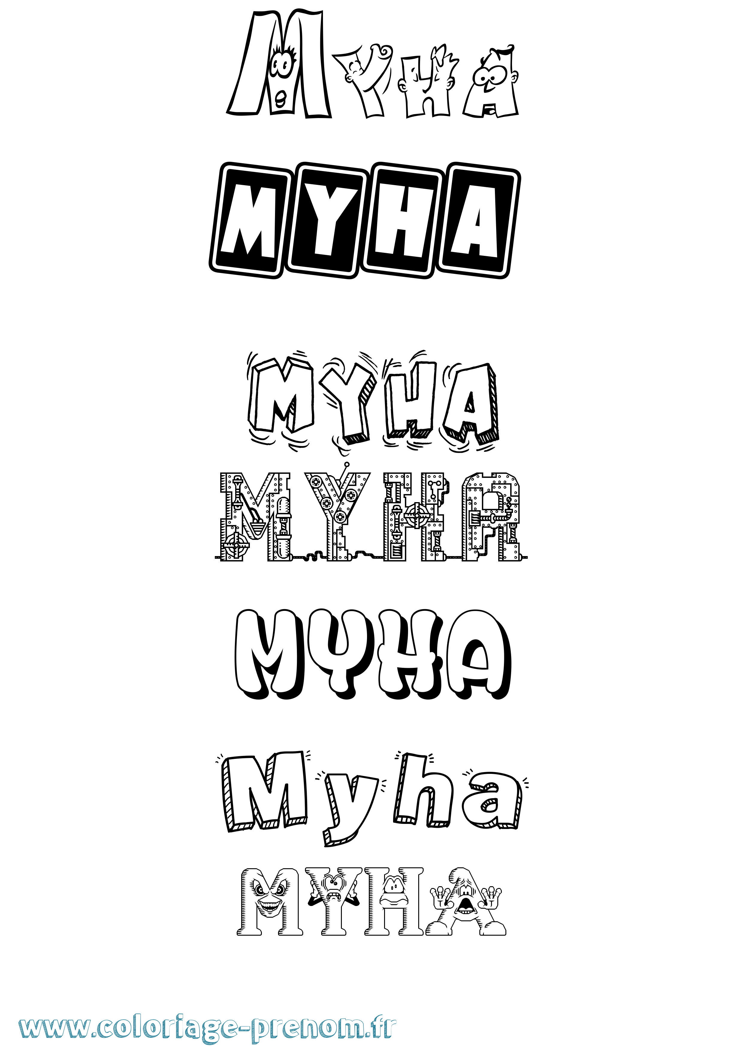 Coloriage prénom Myha Fun