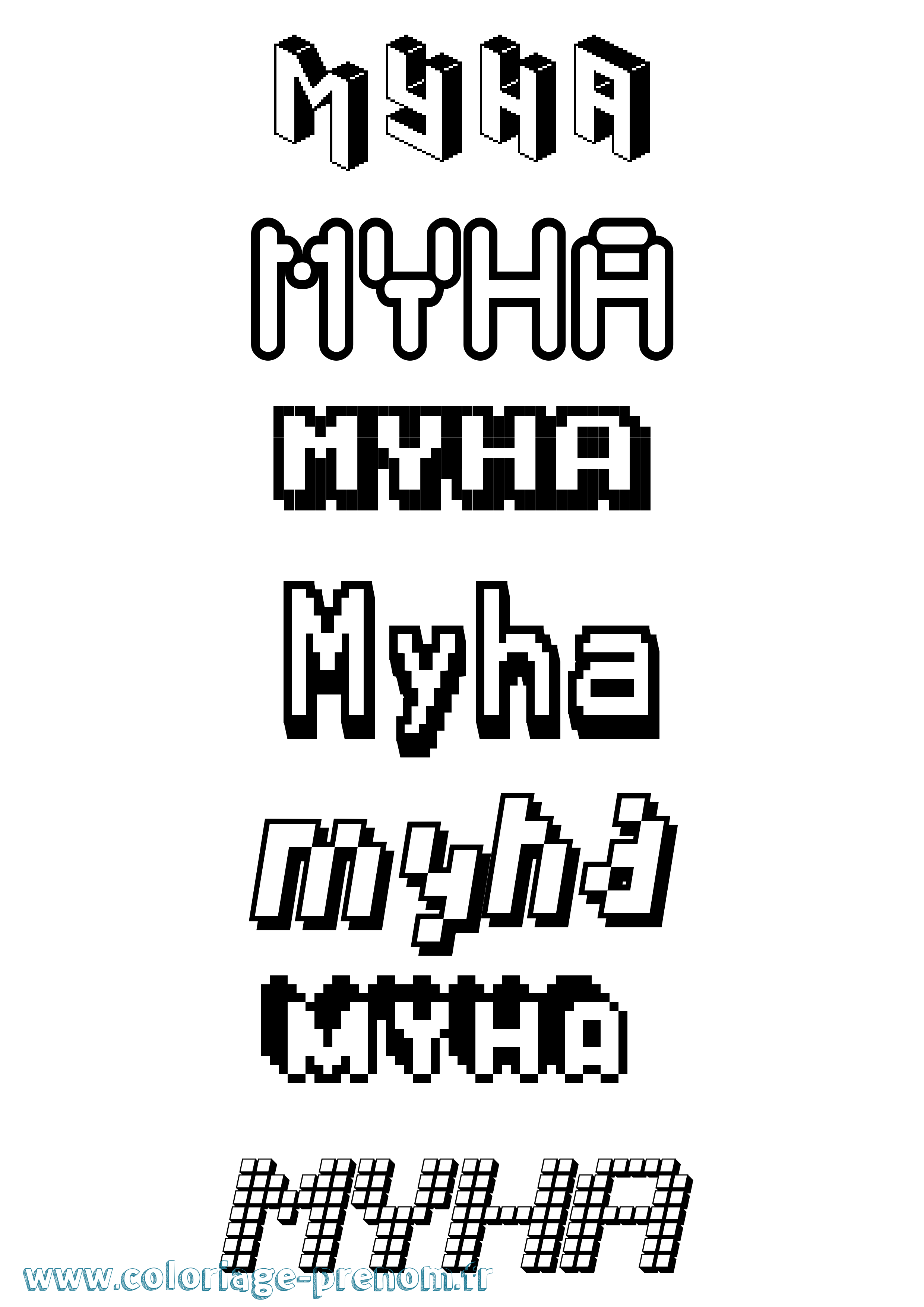 Coloriage prénom Myha Pixel