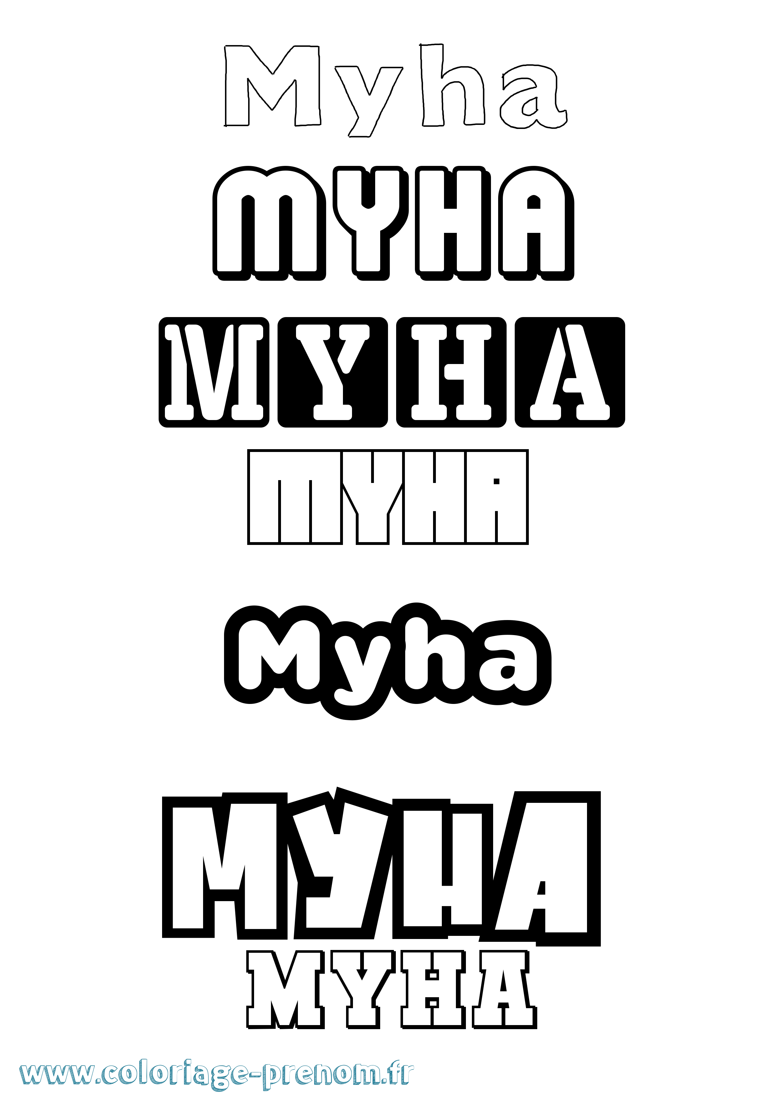 Coloriage prénom Myha Simple