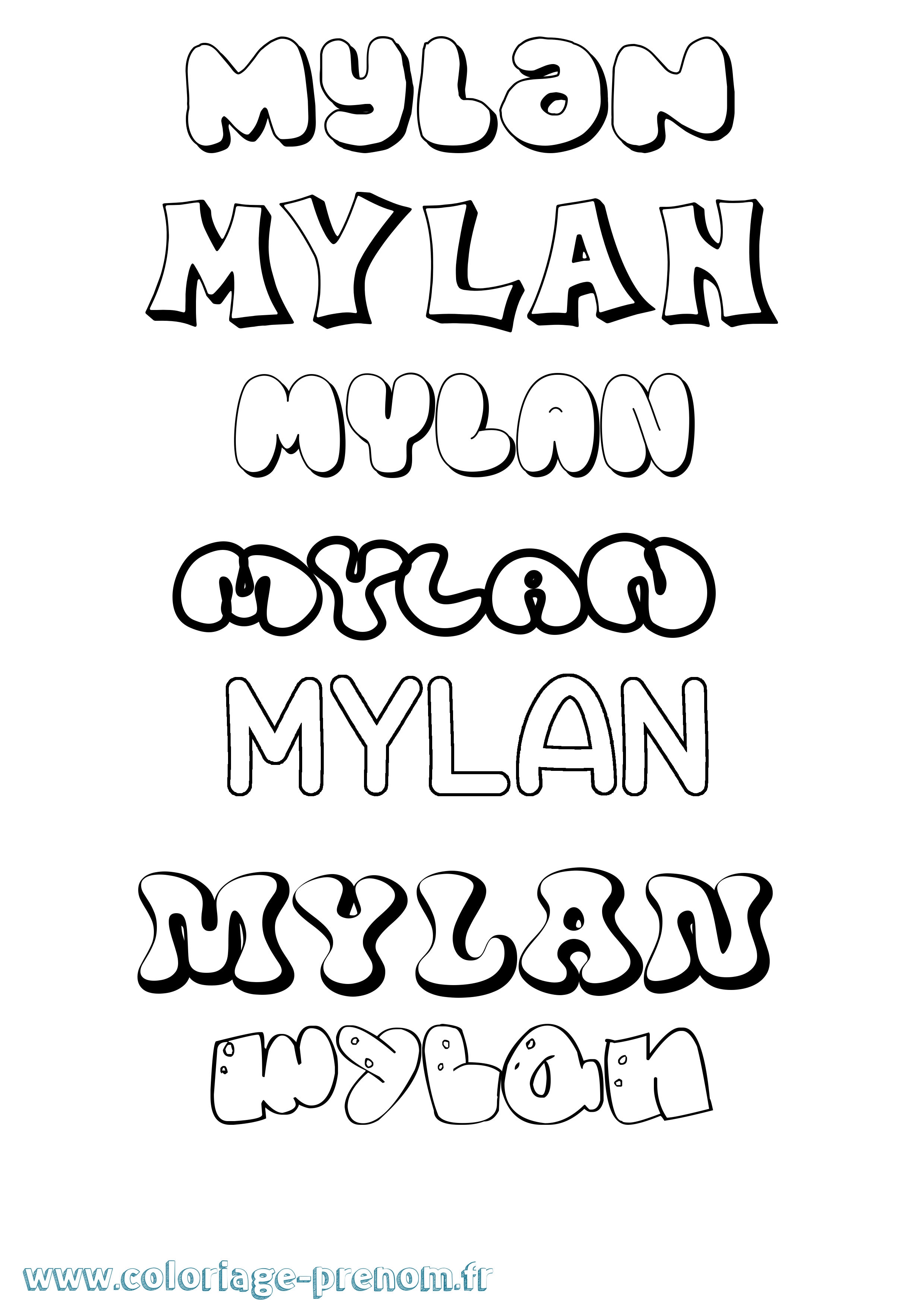 Coloriage prénom Mylan Bubble