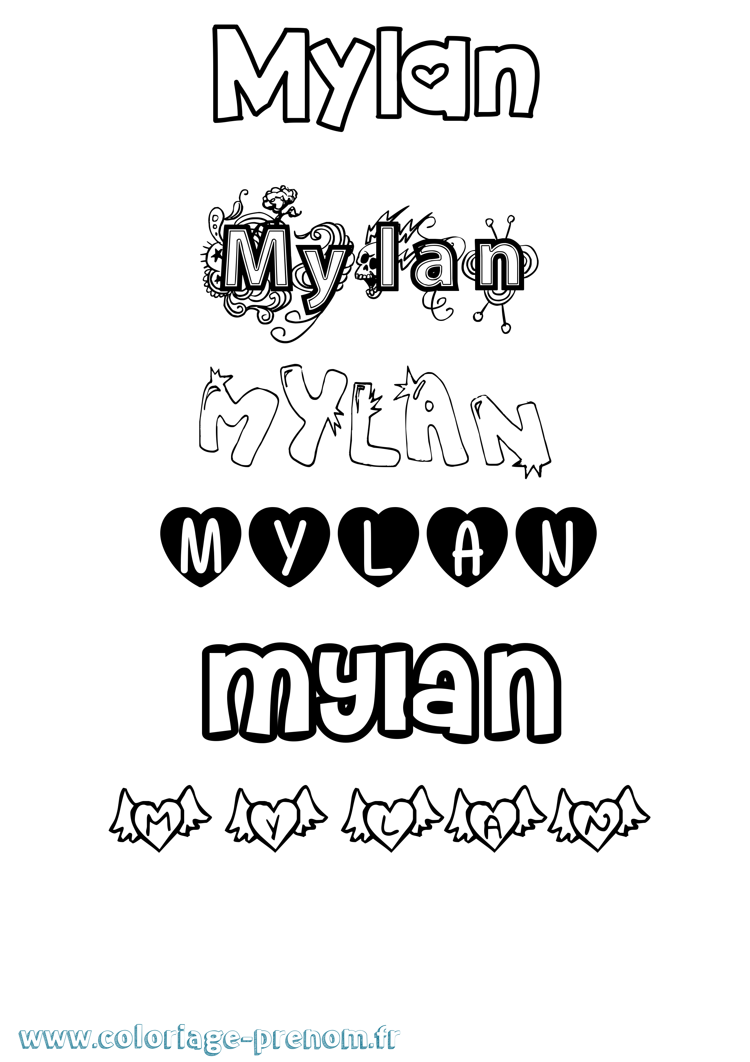 Coloriage prénom Mylan Girly
