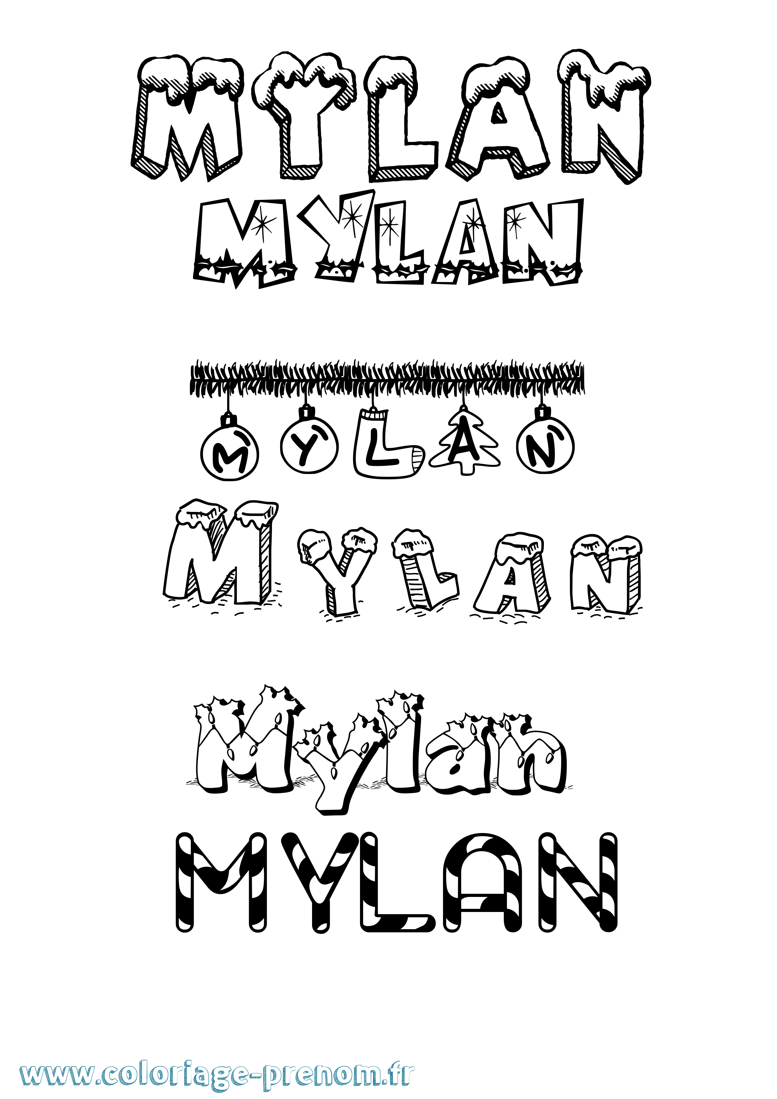 Coloriage prénom Mylan Noël