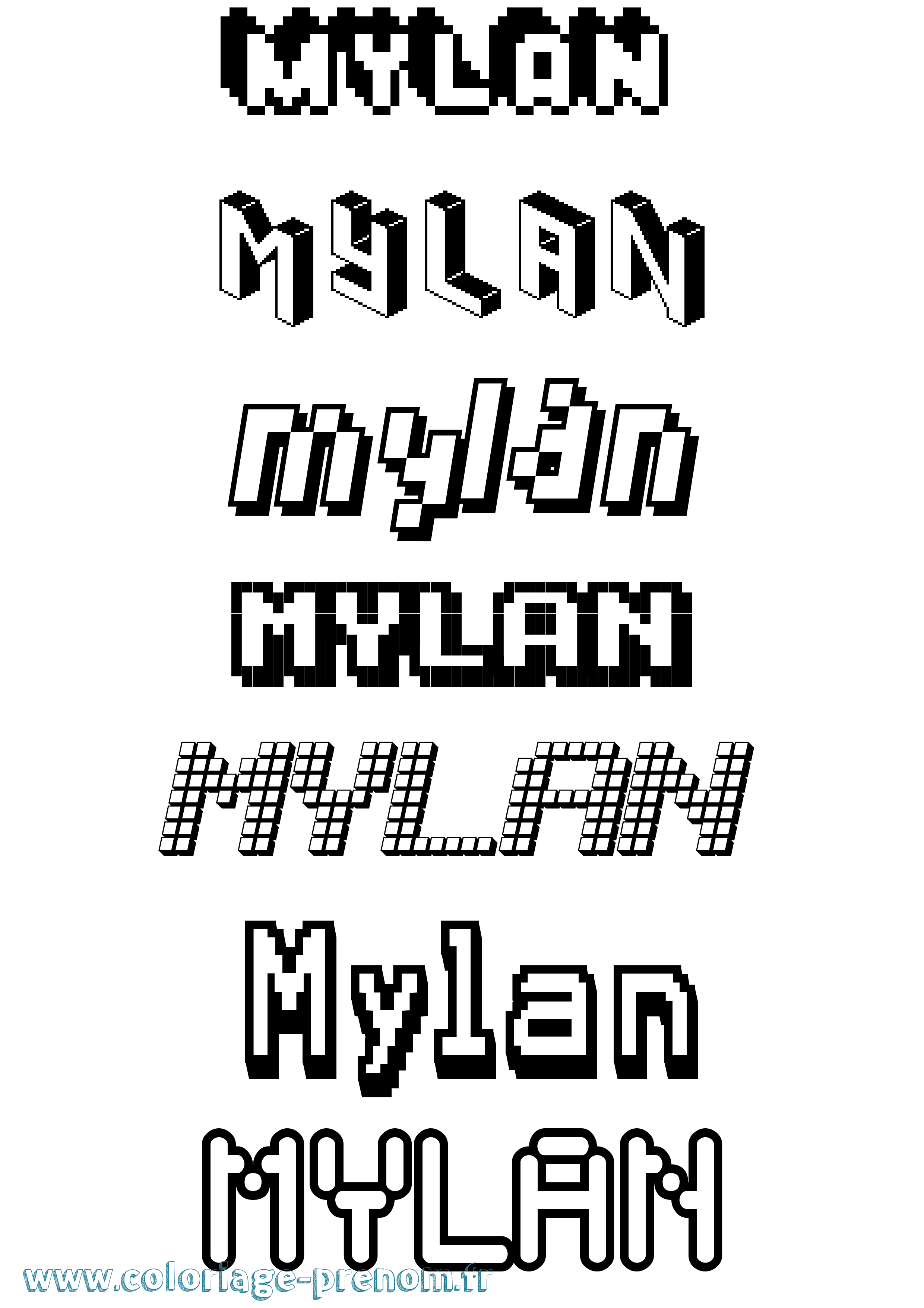 Coloriage prénom Mylan Pixel