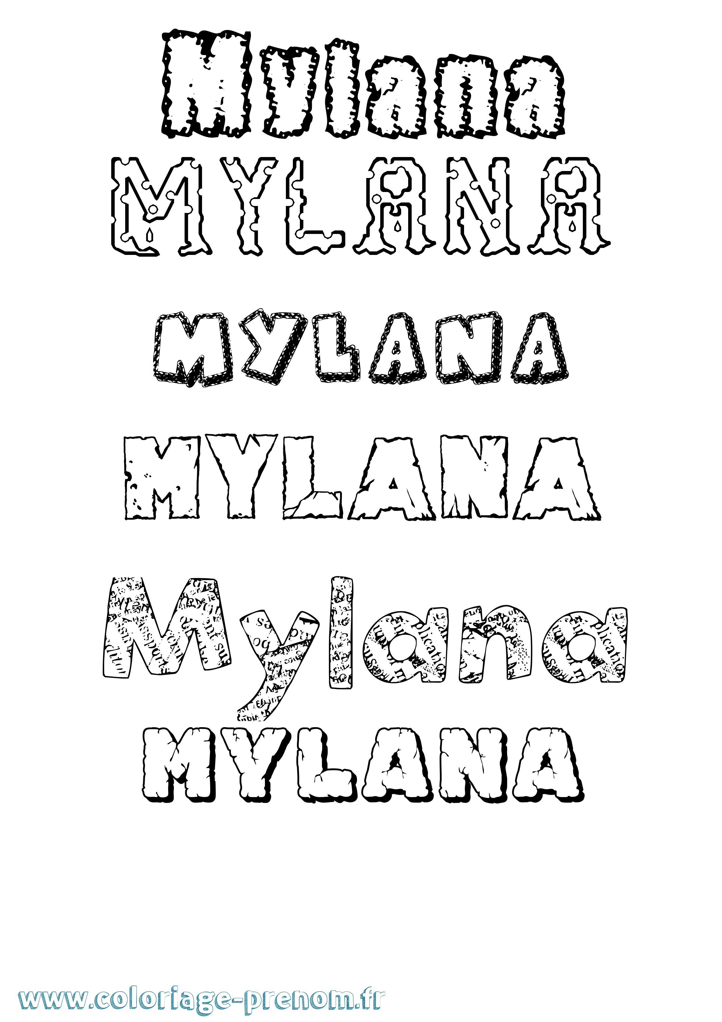 Coloriage prénom Mylana Destructuré