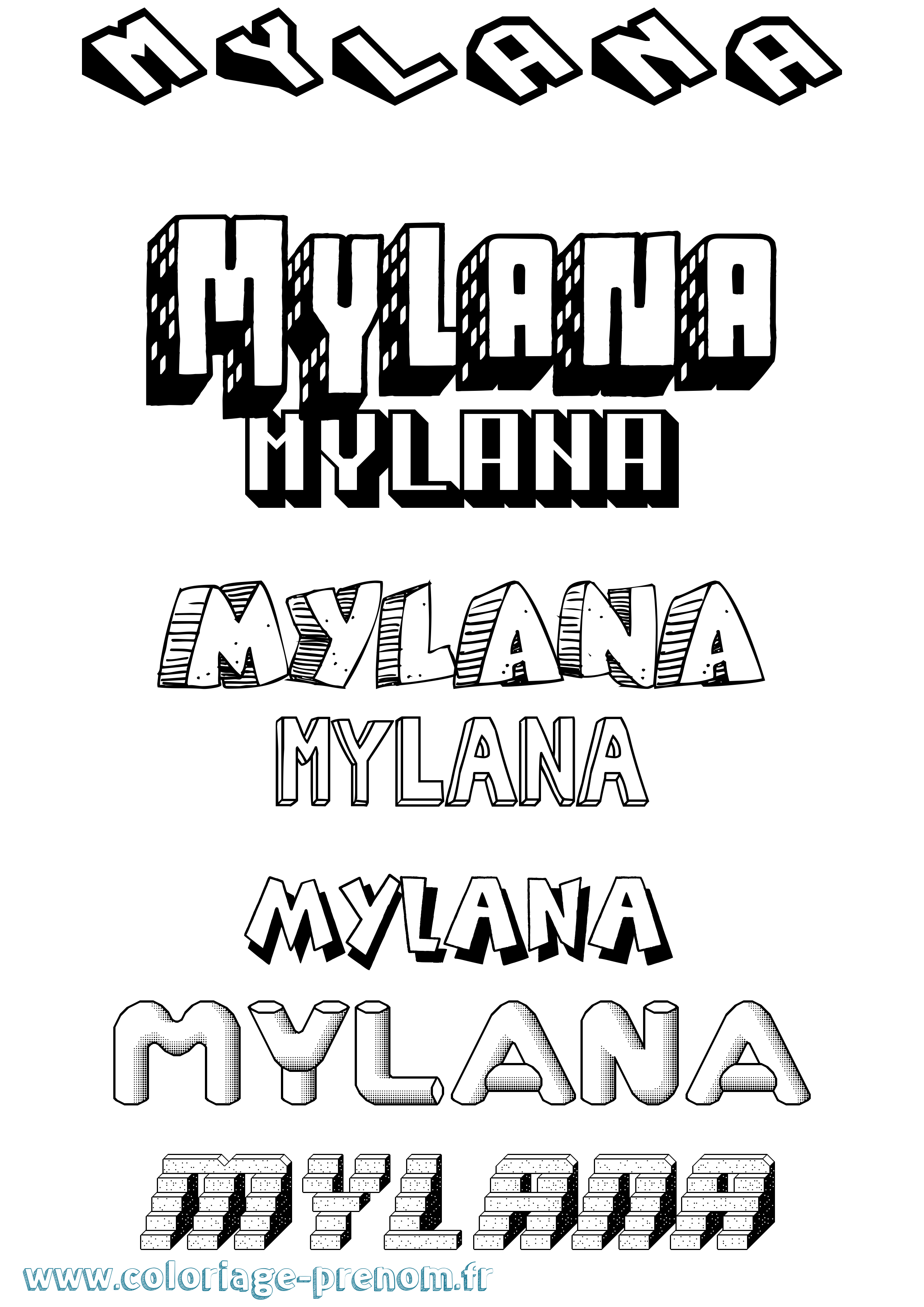 Coloriage prénom Mylana Effet 3D