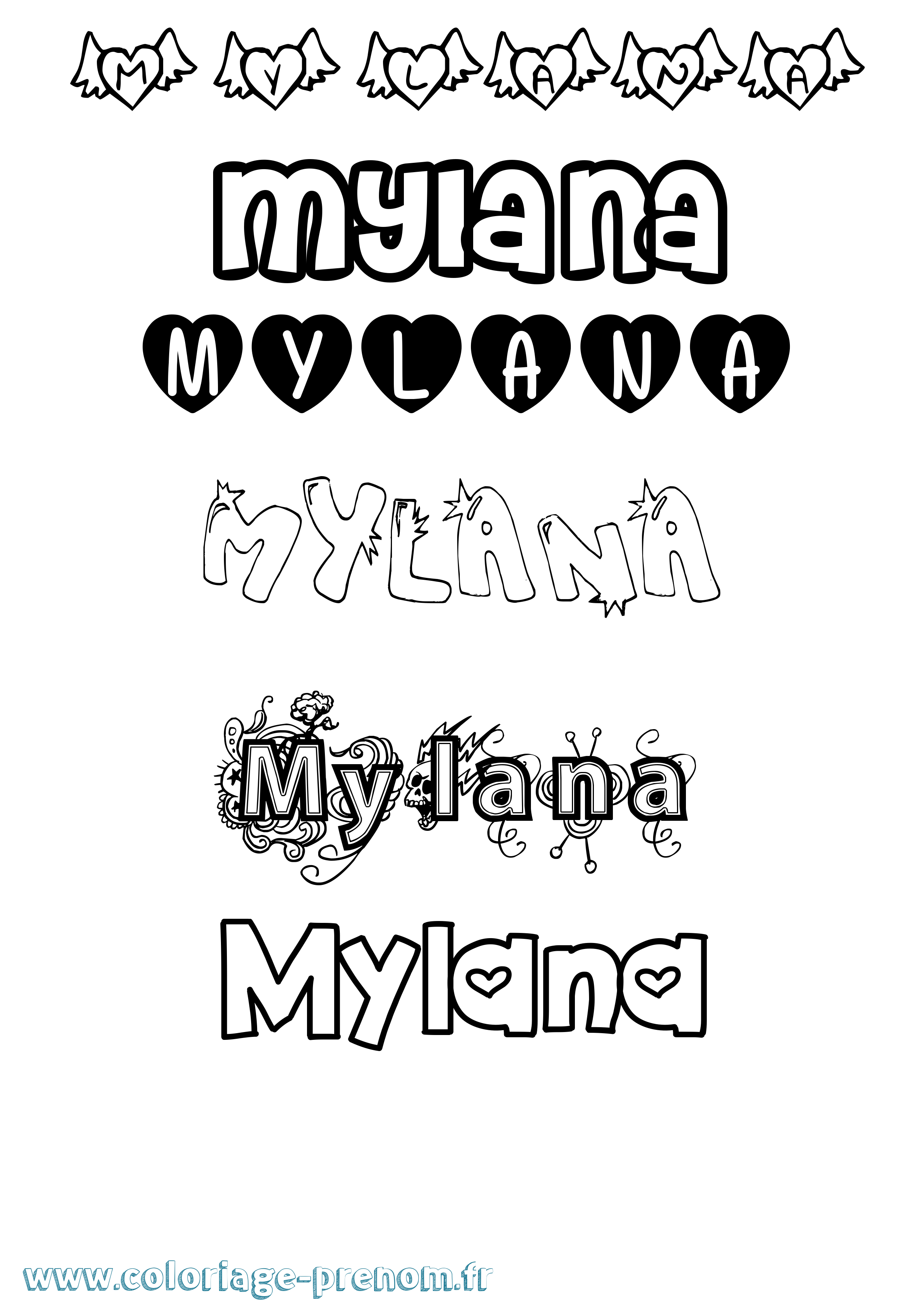 Coloriage prénom Mylana Girly