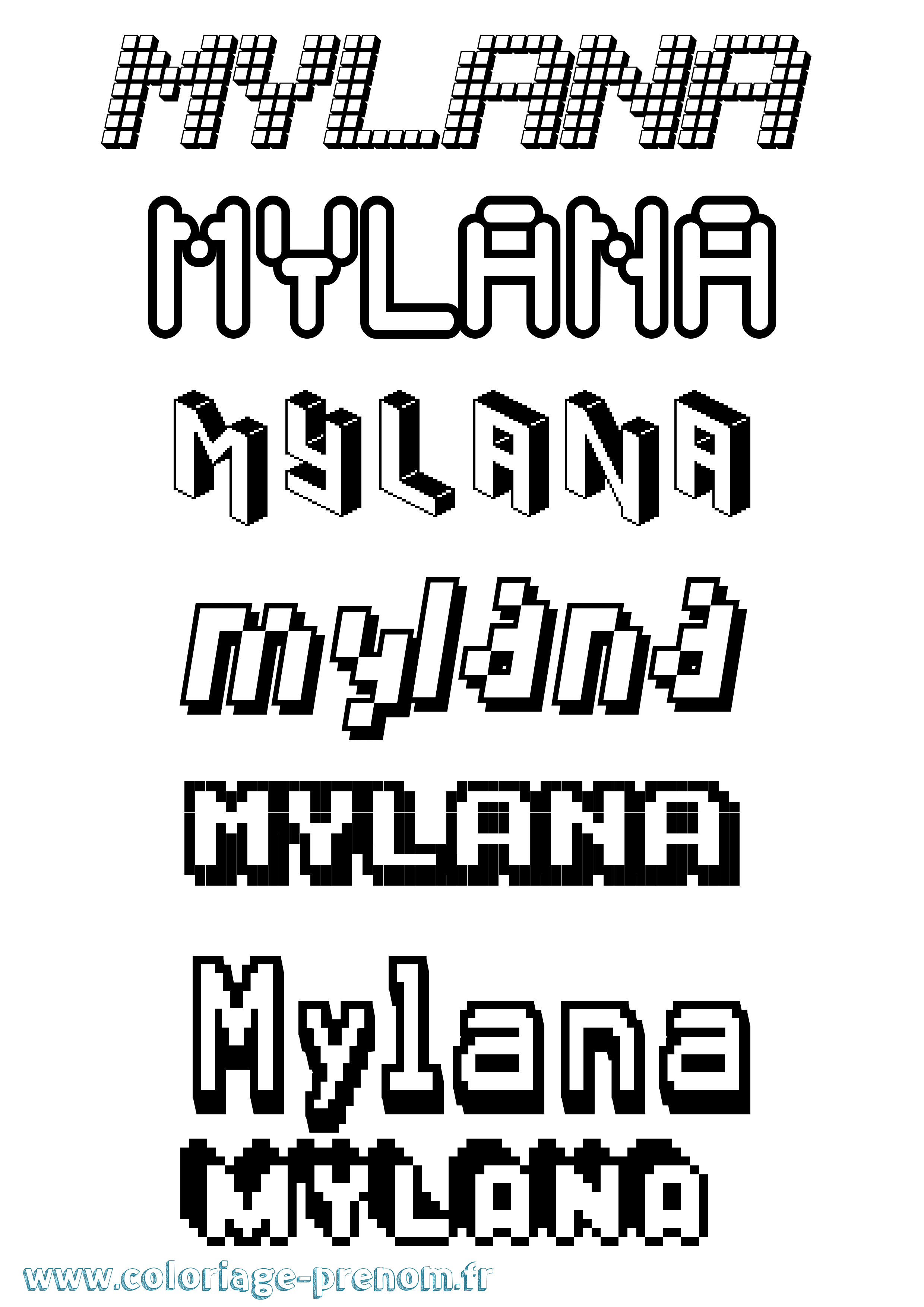 Coloriage prénom Mylana Pixel