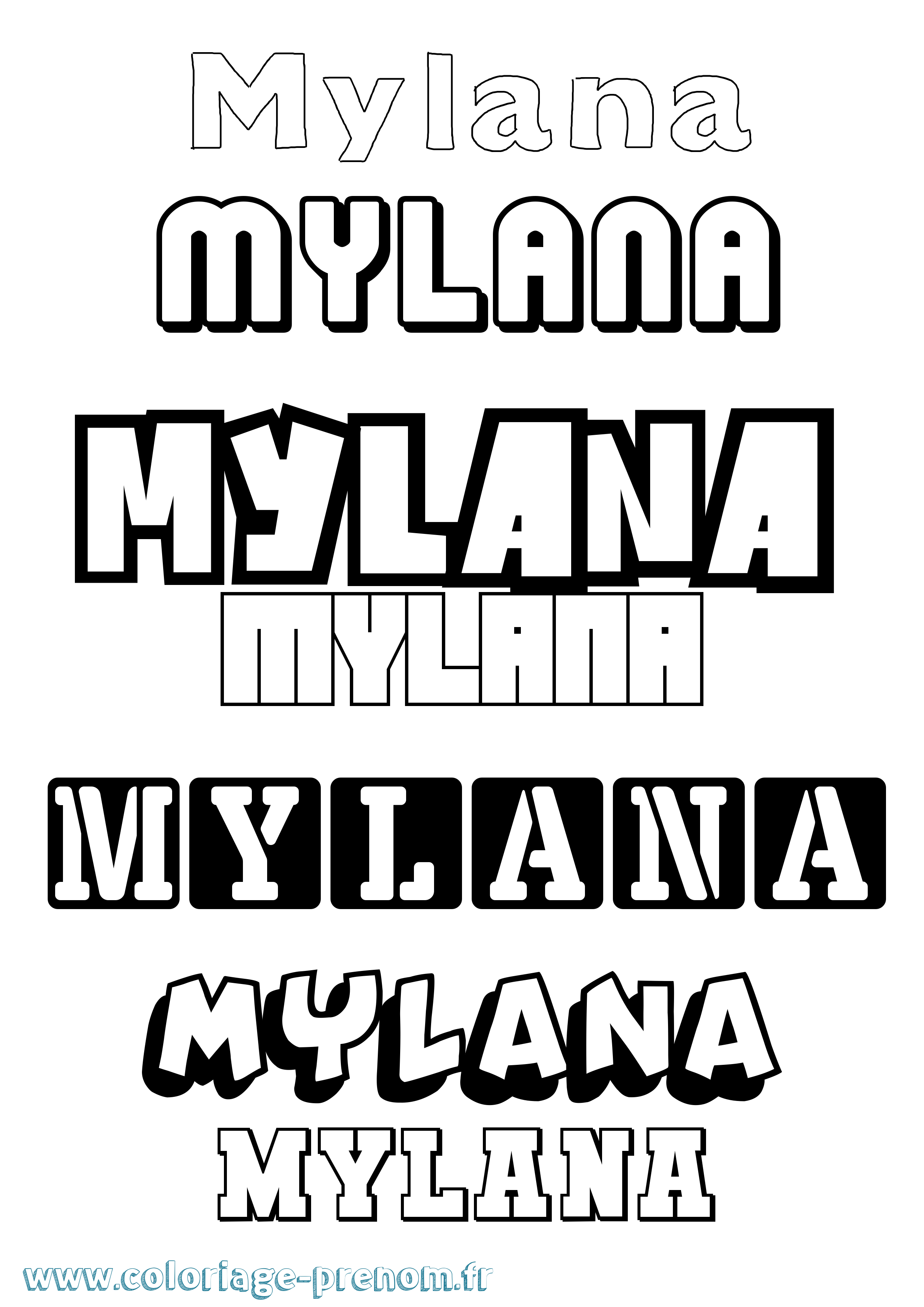 Coloriage prénom Mylana Simple
