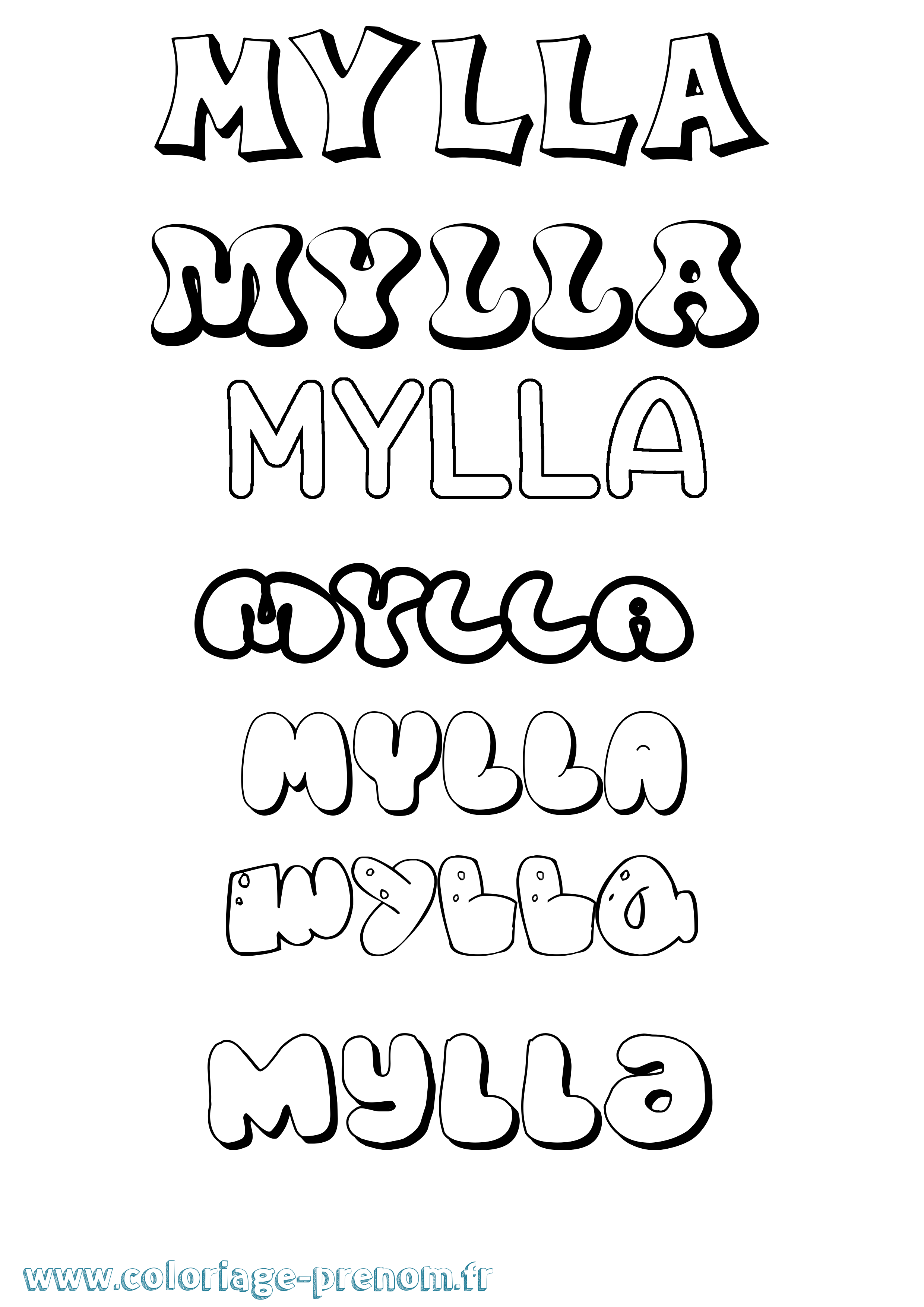 Coloriage prénom Mylla Bubble