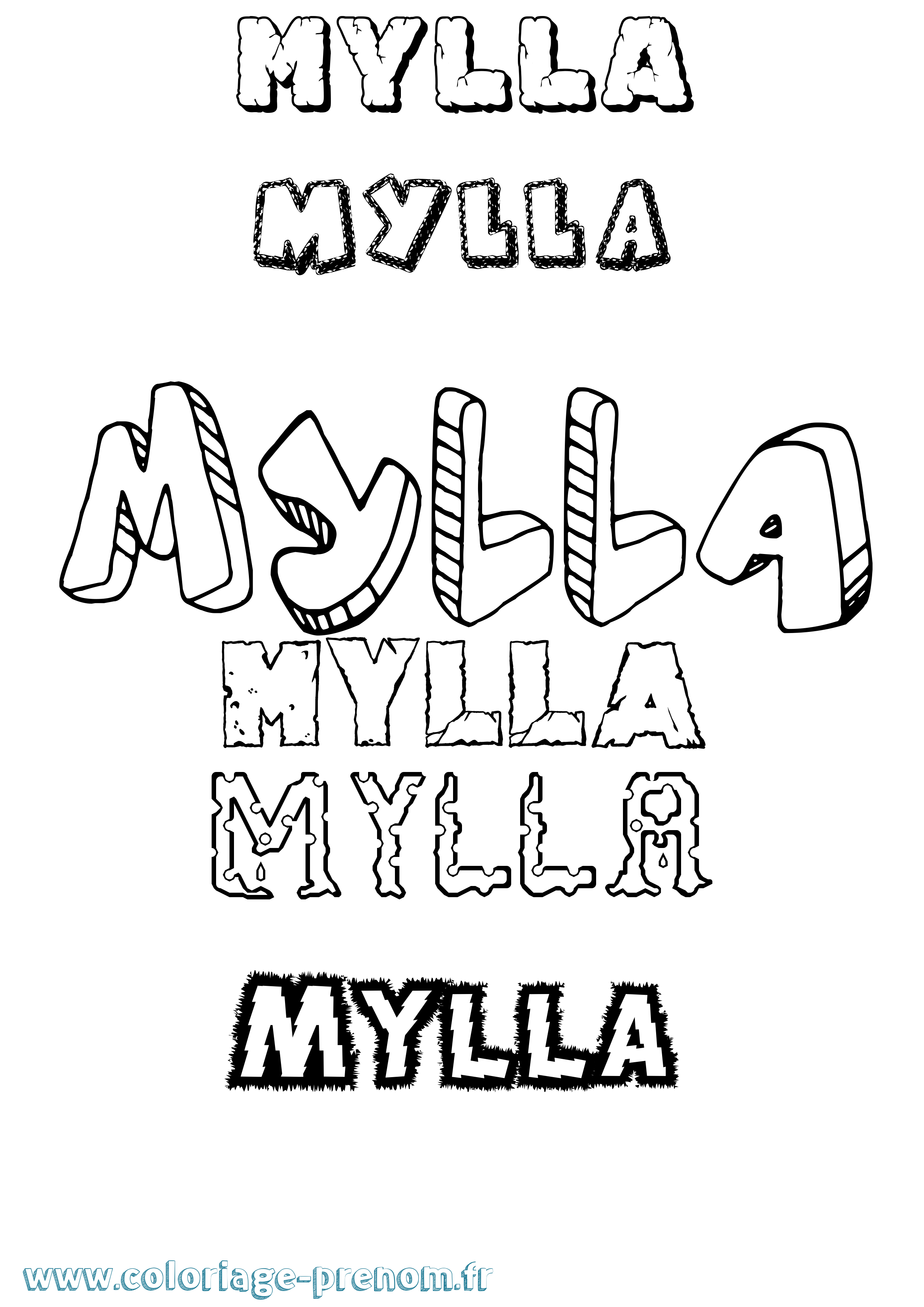 Coloriage prénom Mylla Destructuré
