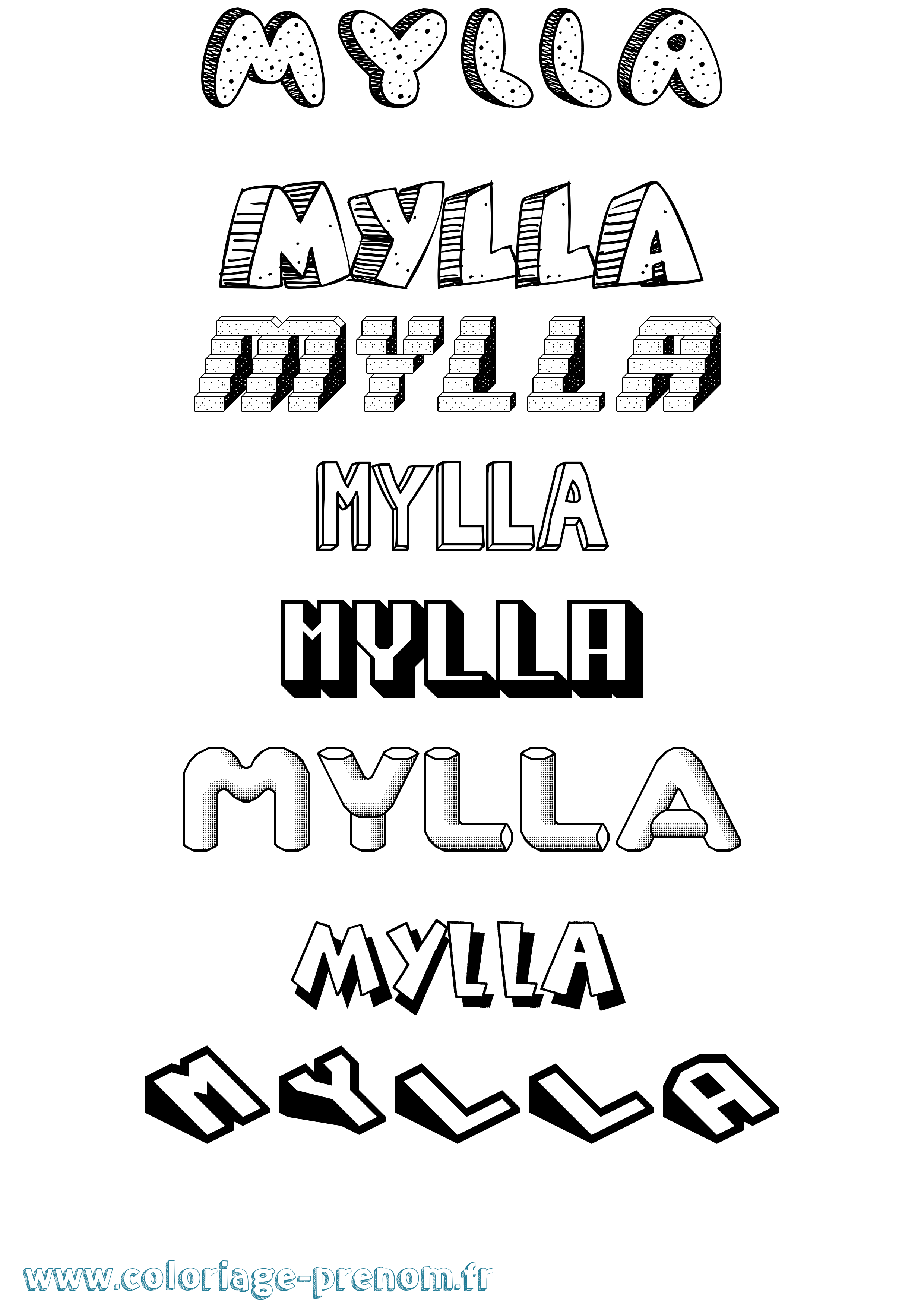 Coloriage prénom Mylla Effet 3D